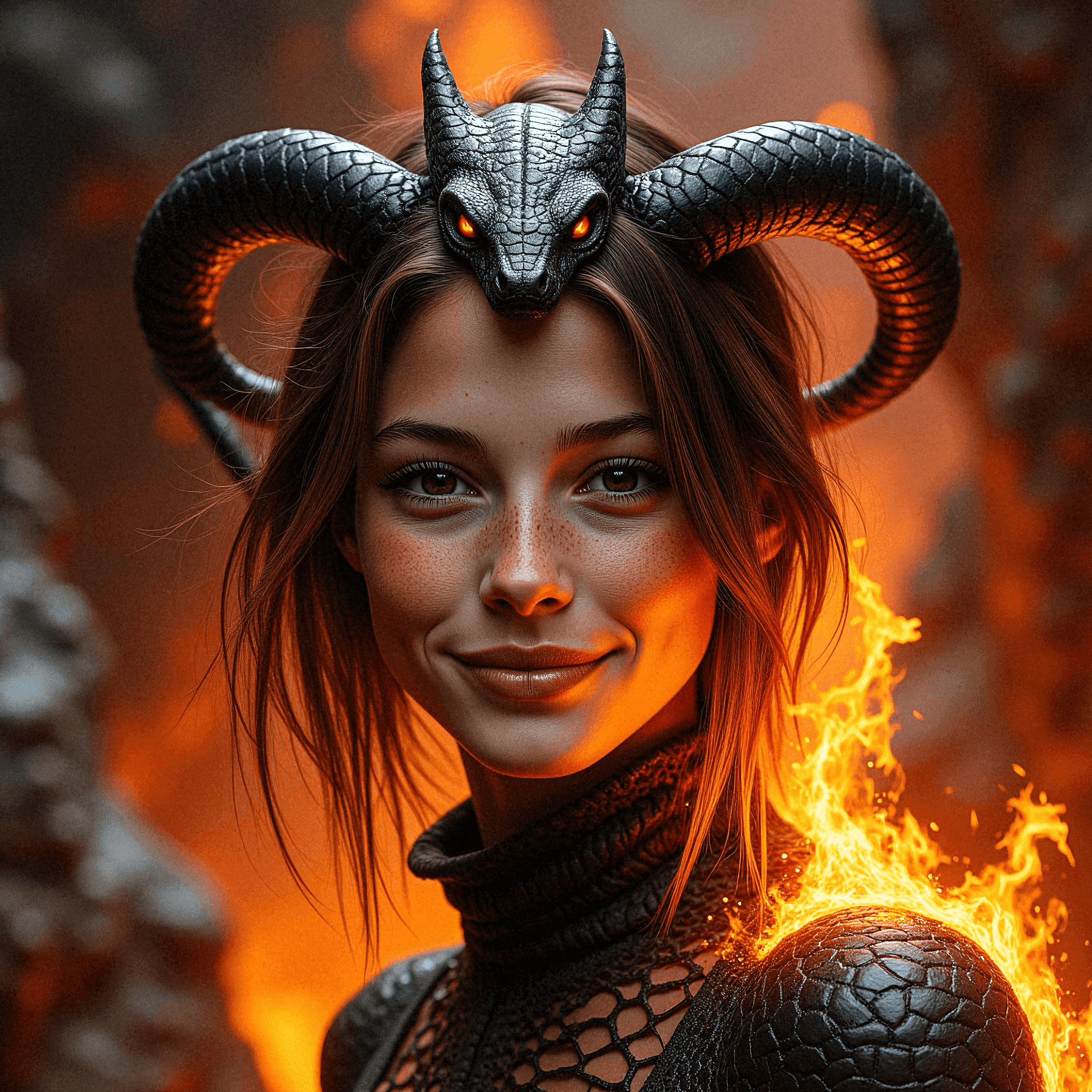 Fiery Woman with Serpent-Horned Headdress