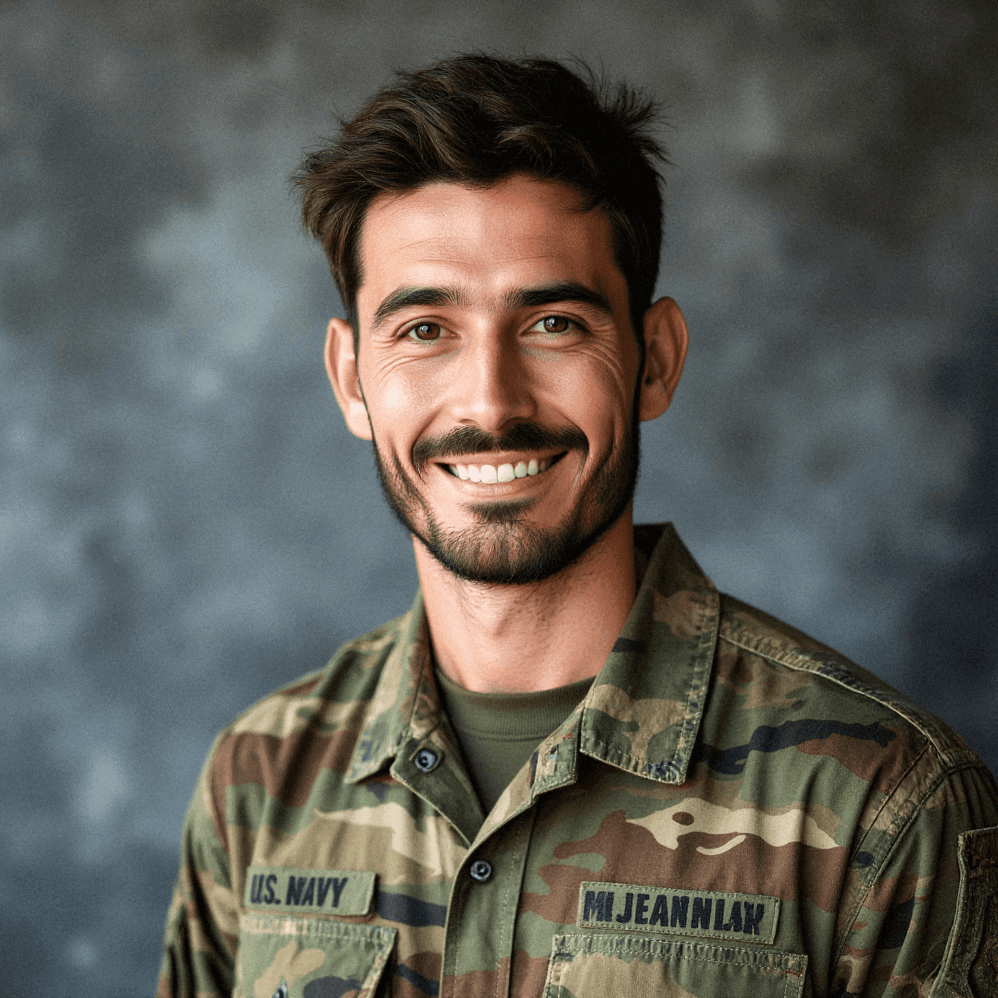 Smiling Navy Man in Camouflage Uniform