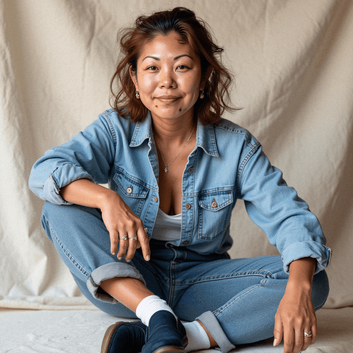Woman in Double Denim, Casual Pose