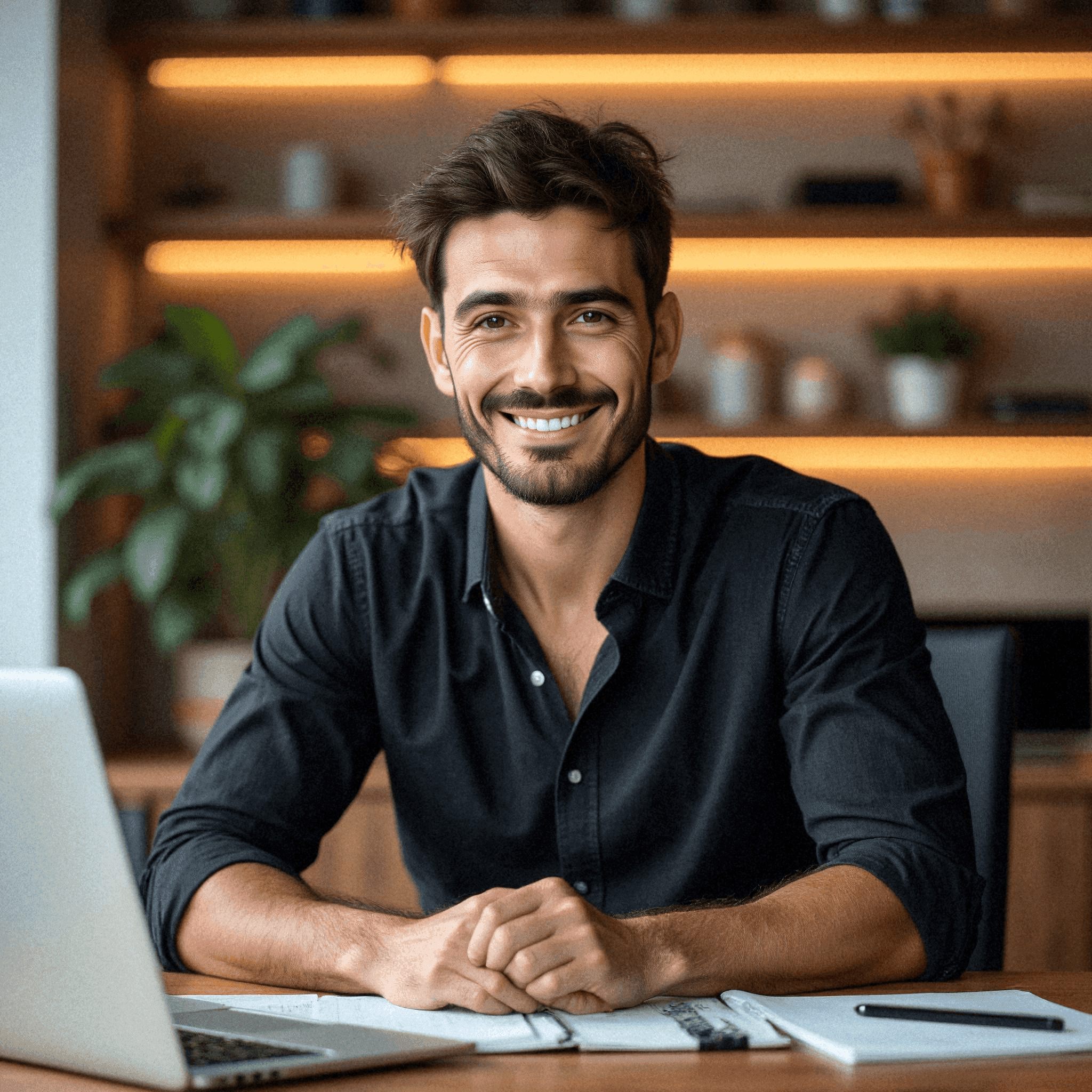 Smiling man in modern office.