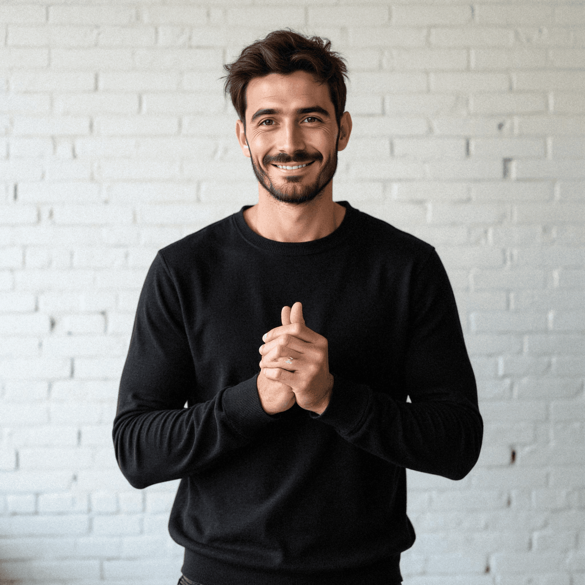 Man in Black Sweater Smiling Casually