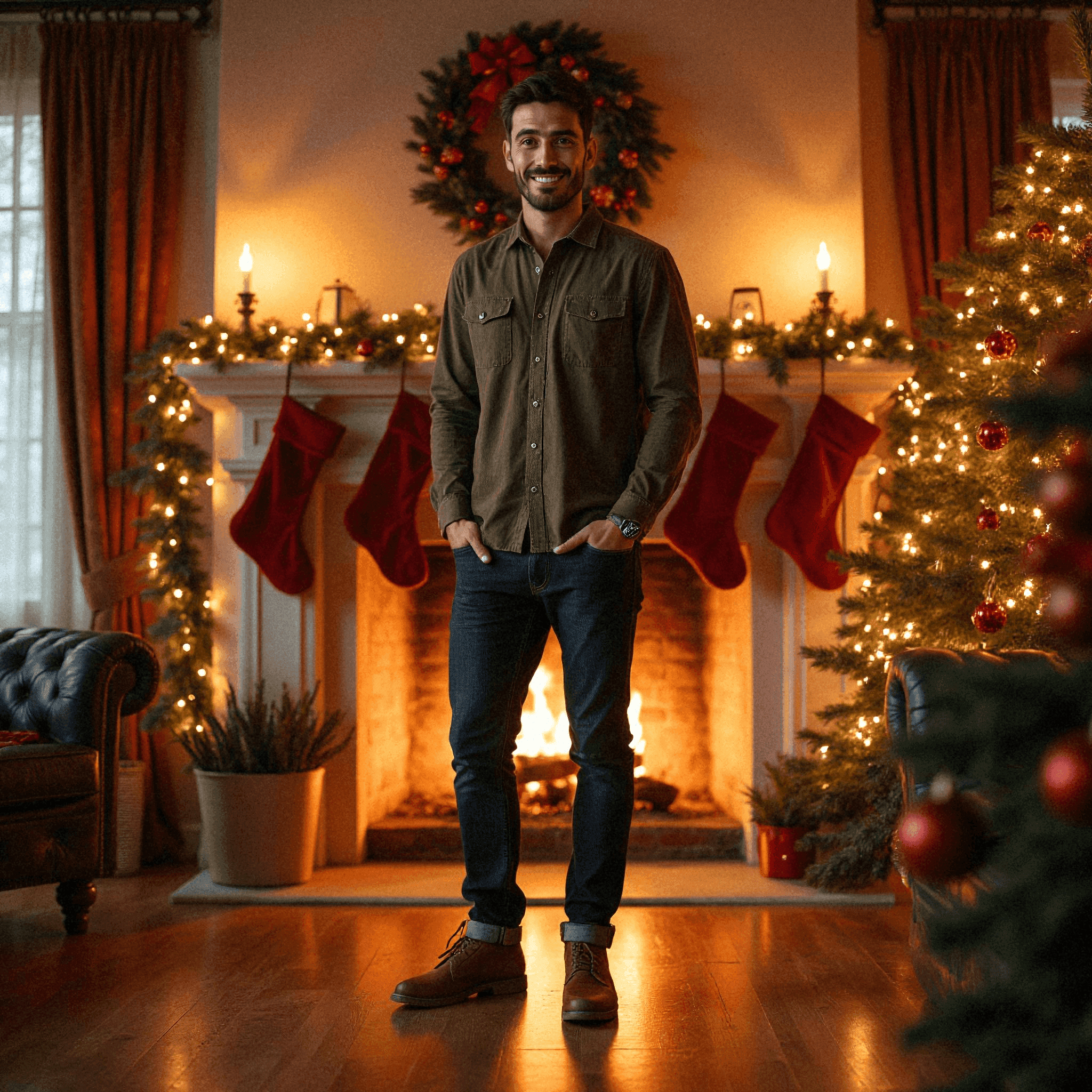 Festive Fireplace Portrait