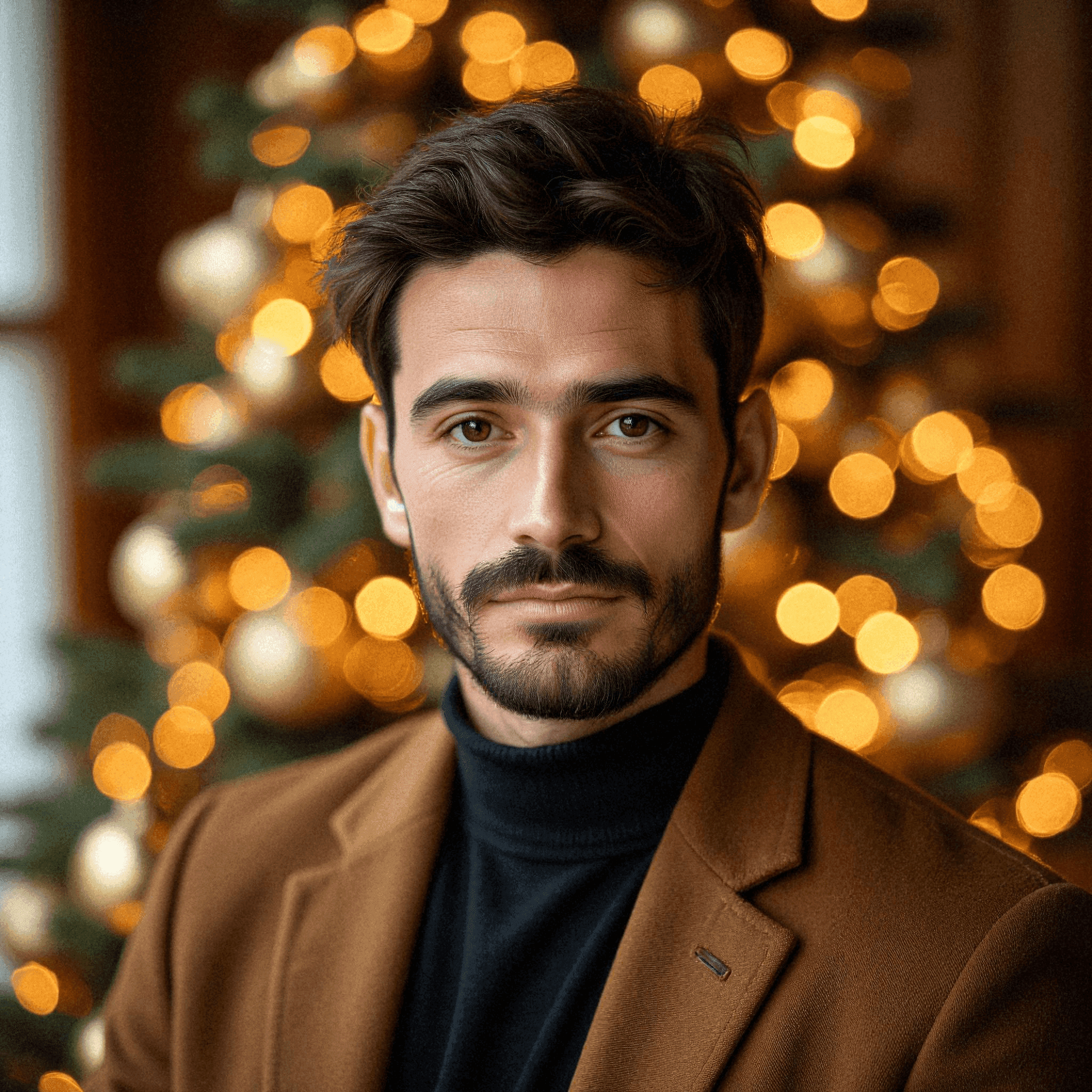 Man in Turtleneck by Christmas Decor