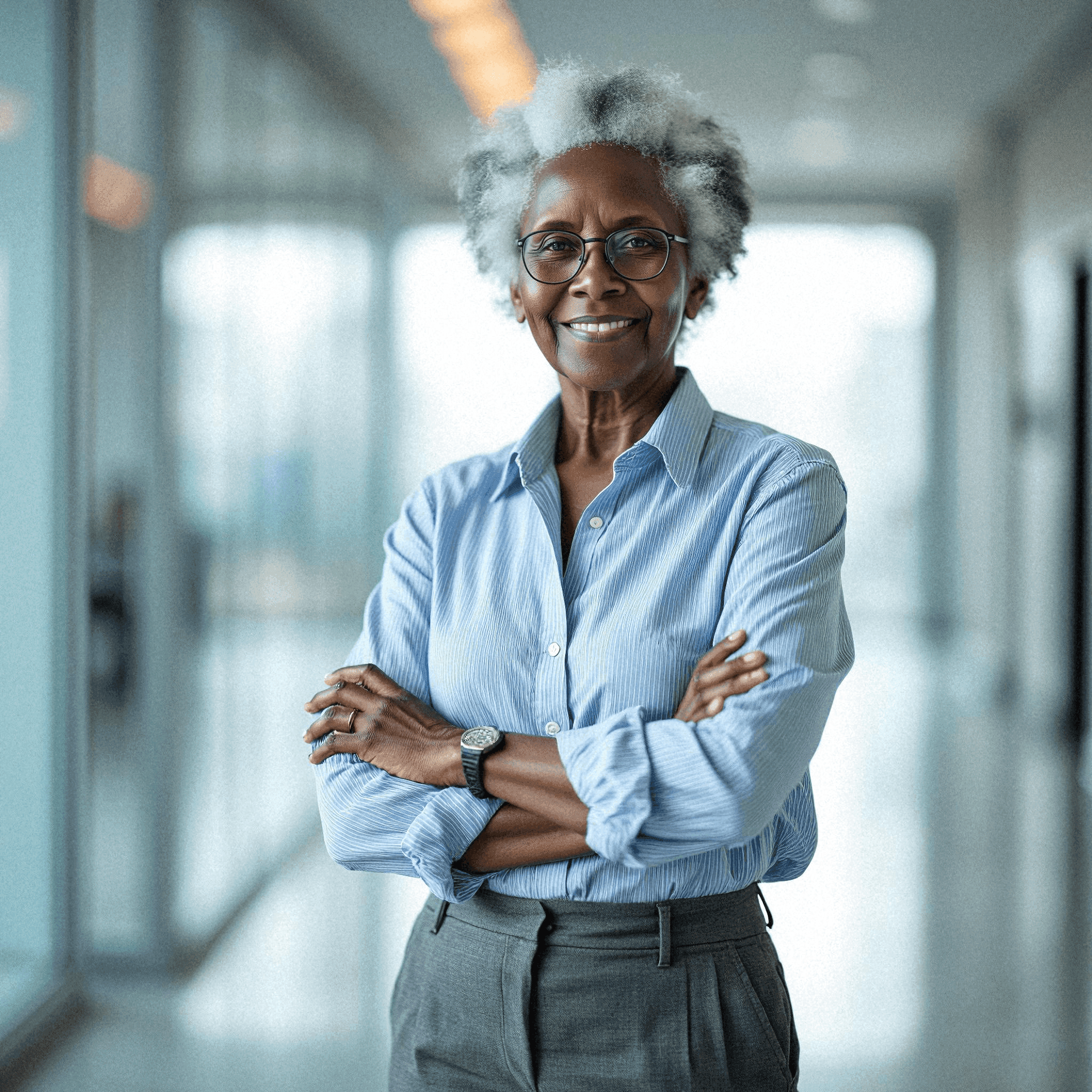 Confident woman in modern office setting