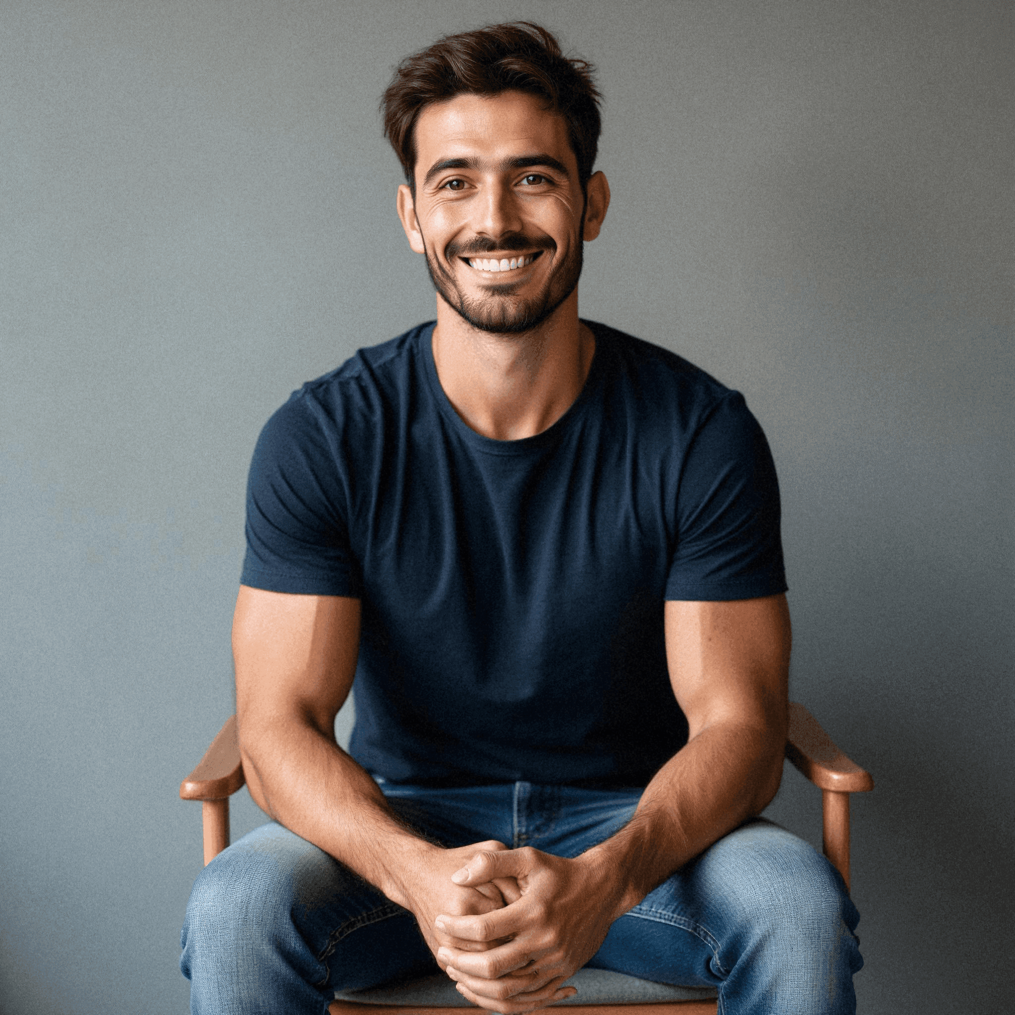 Casual man seated with light backdrop