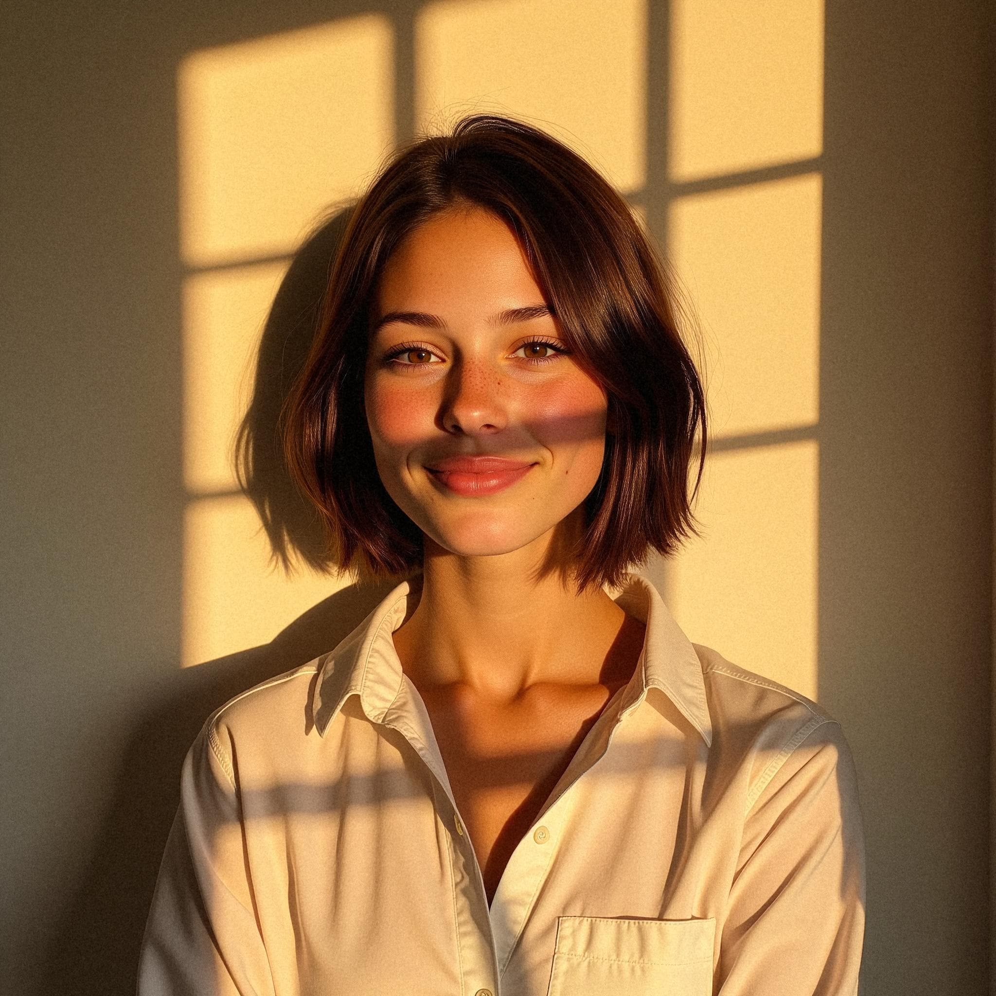 AI-generated professional headshot of Sophia, made from their selfies