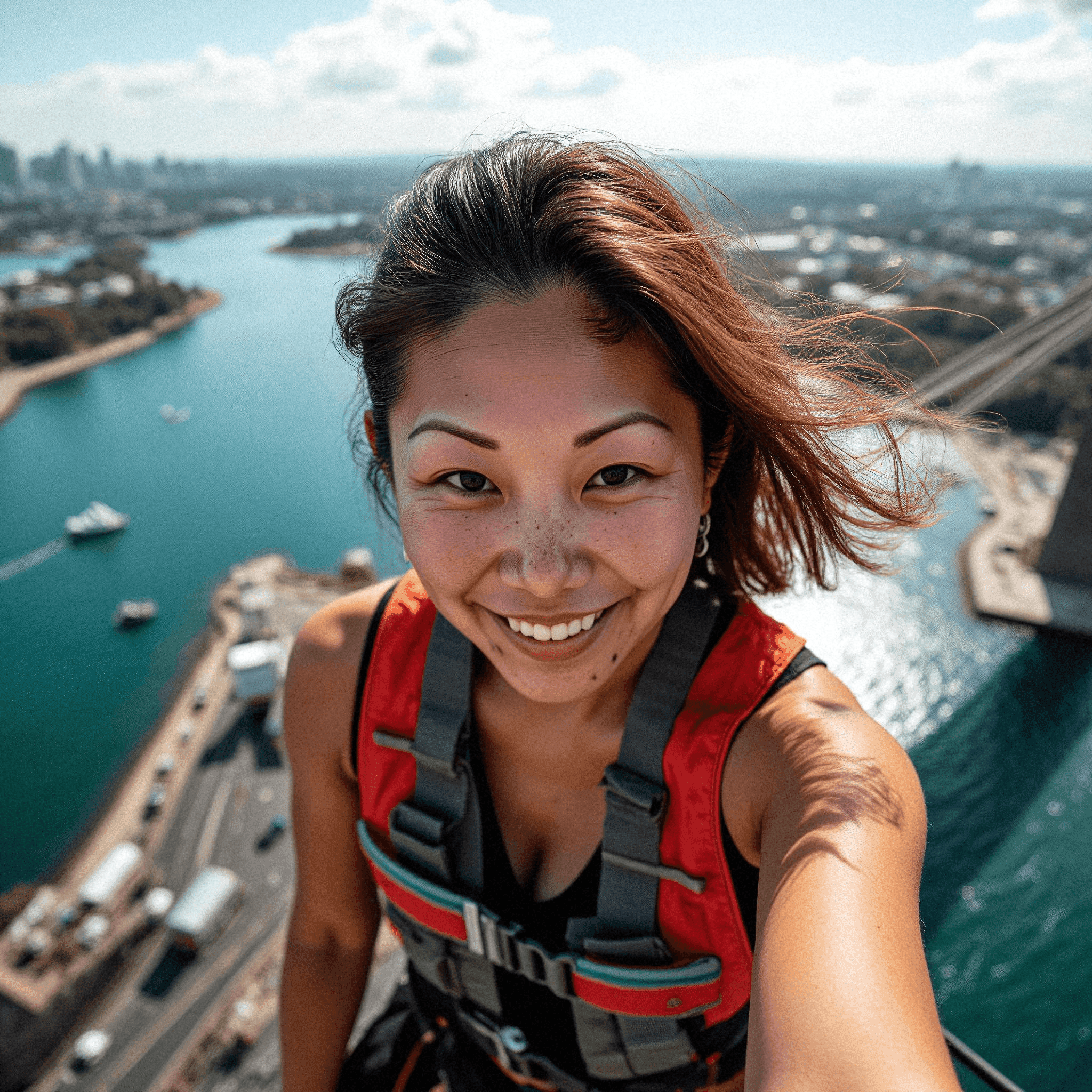Woman Smiling on Sydney Harbour Bridge Climb