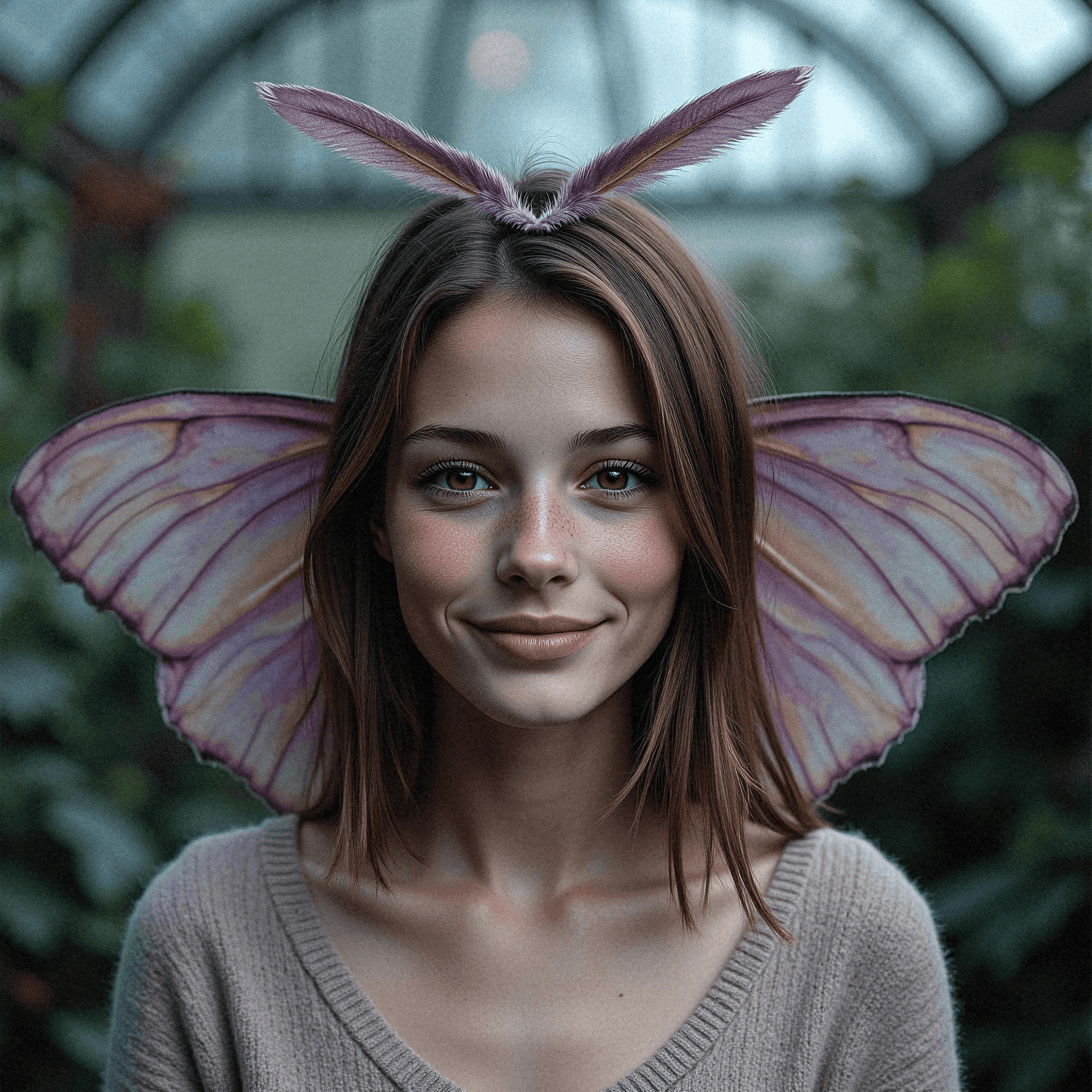 Woman with Moth Wings and Feathered Antennae