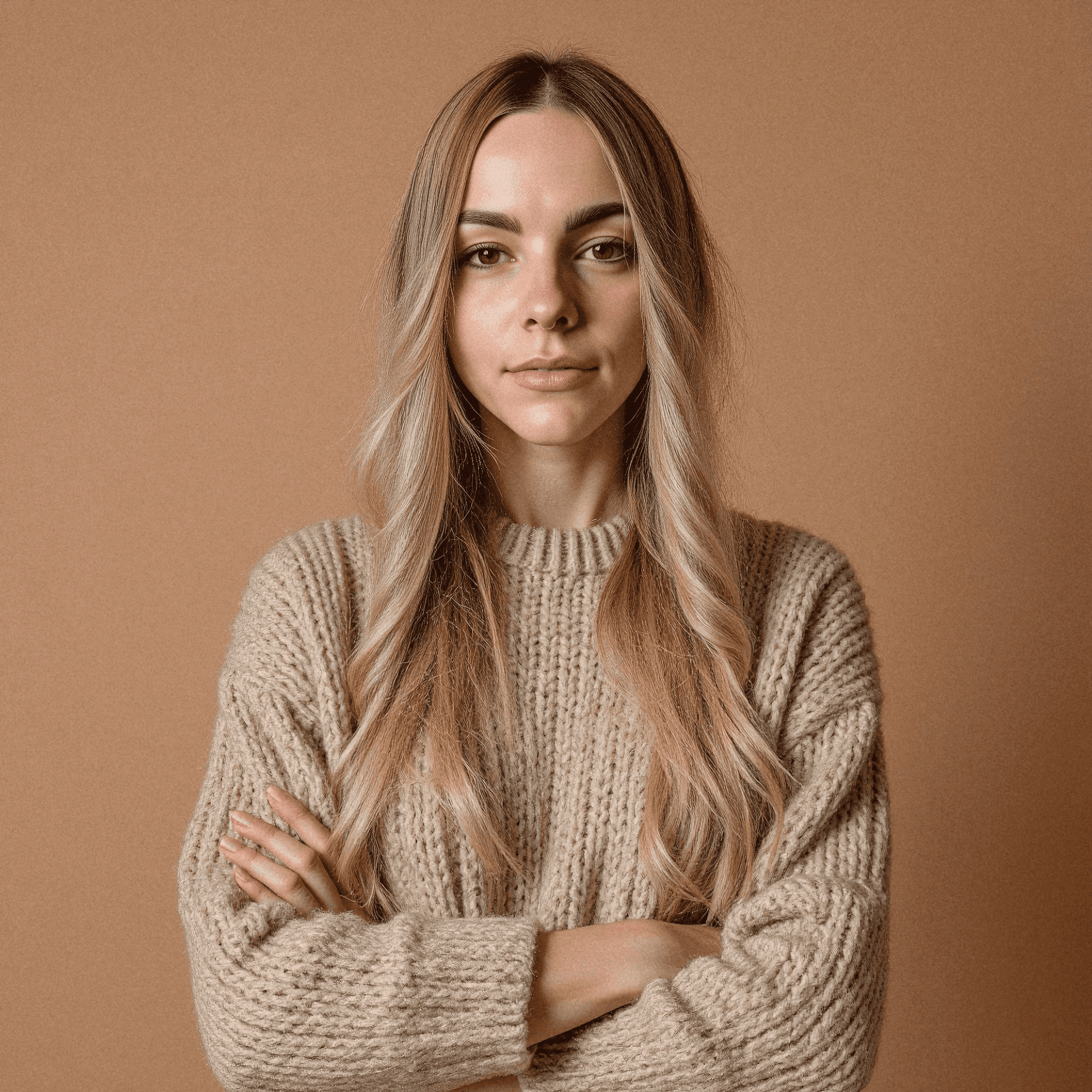 Woman in cozy chunky knit sweater