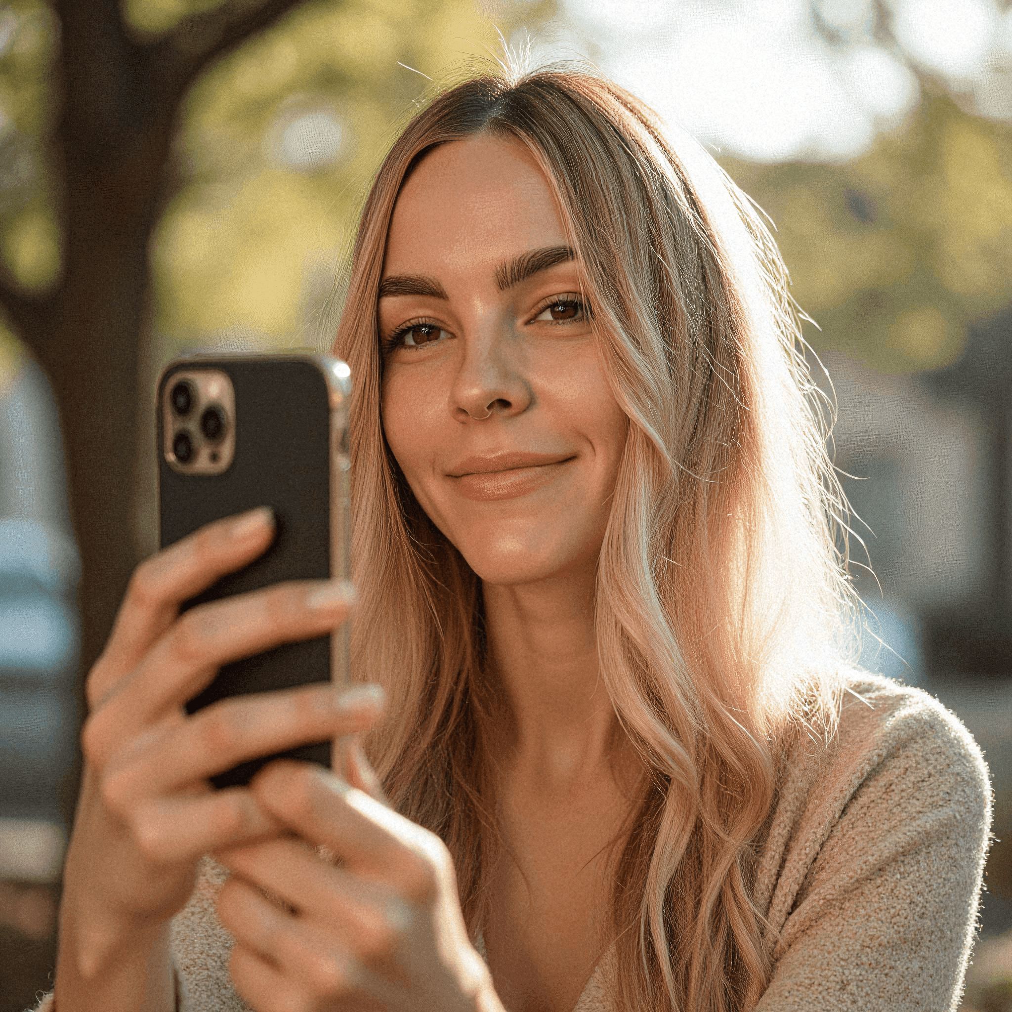 Woman taking selfie in natural sunlight