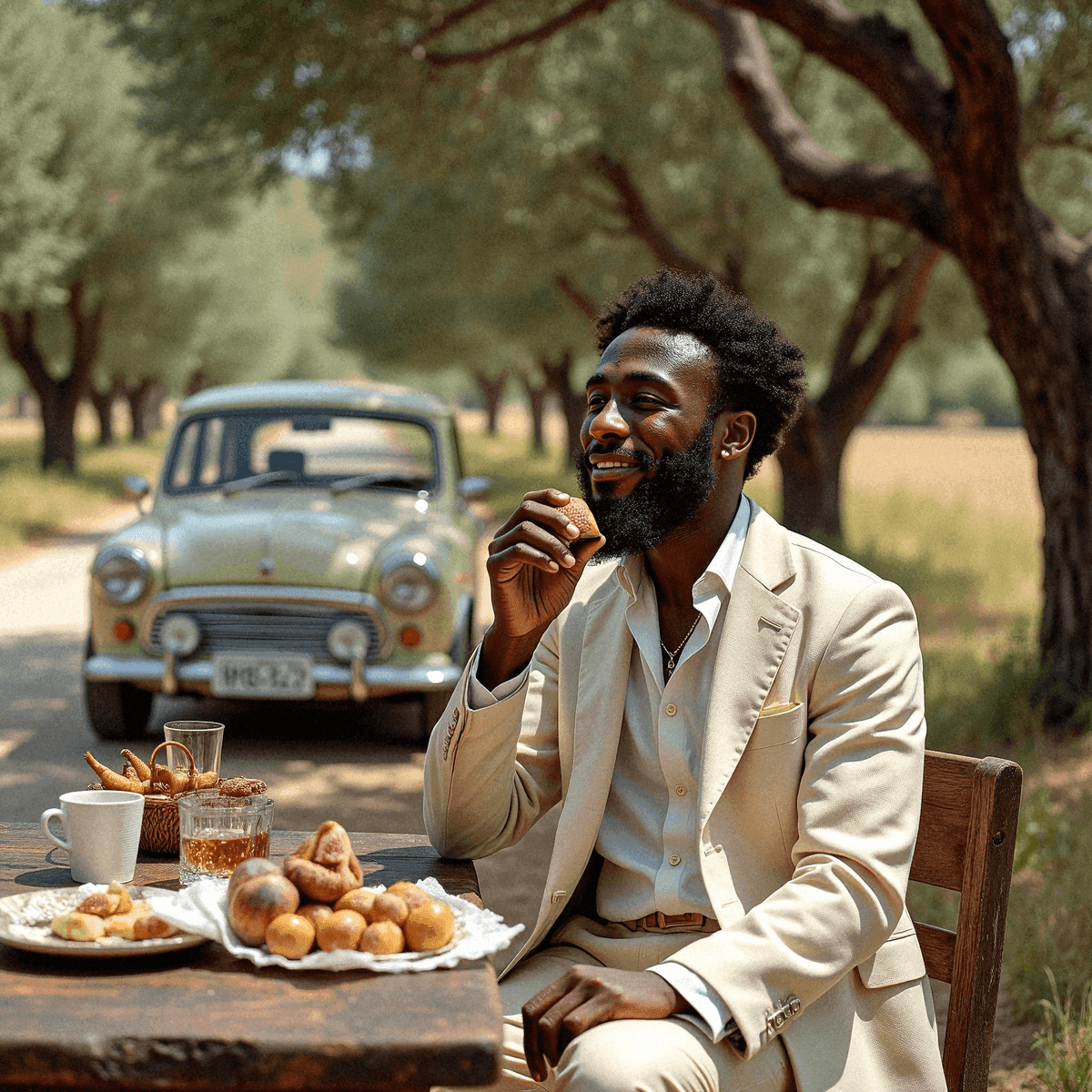 Elegant man enjoying summer picnic