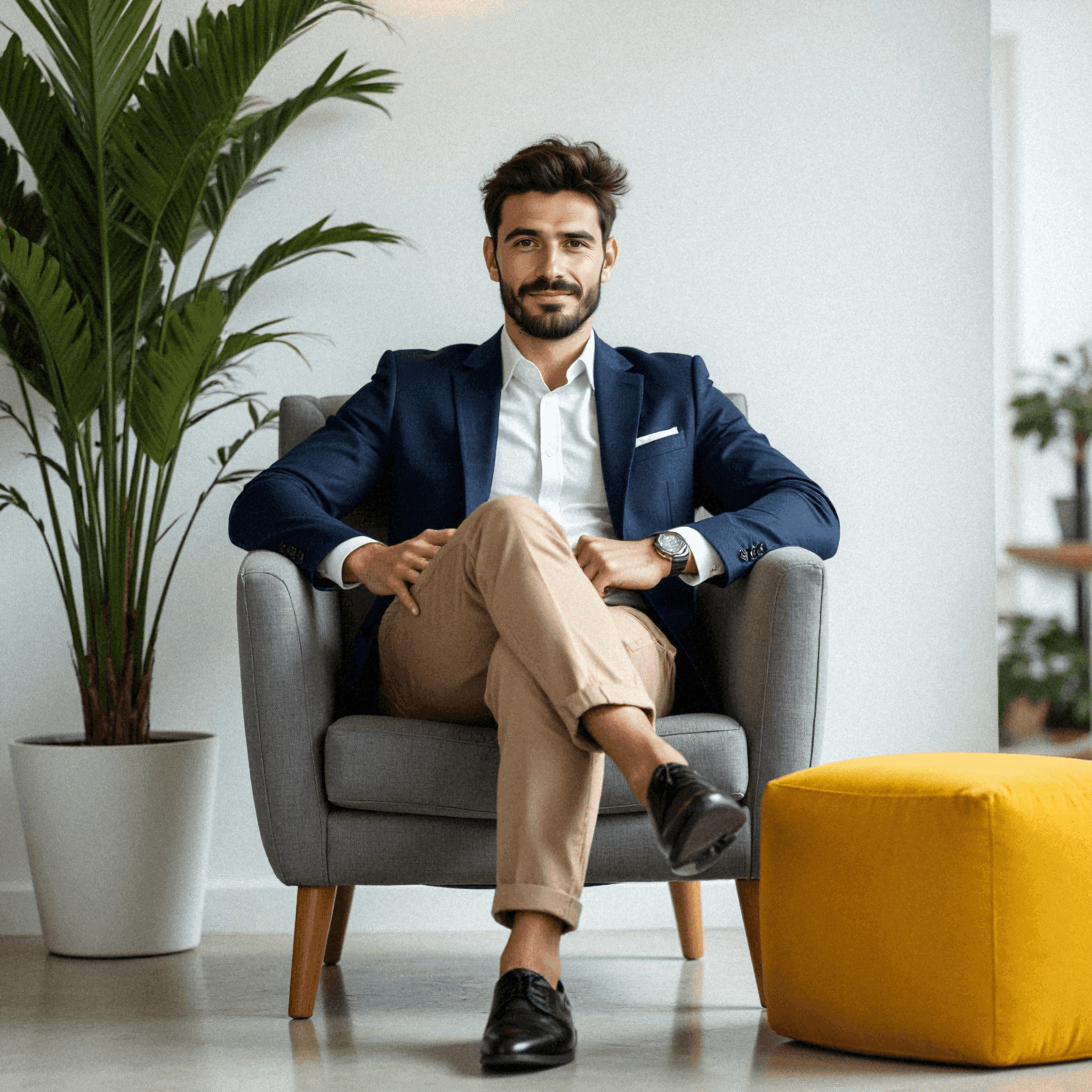 Man in Suit Seated in Modern Office