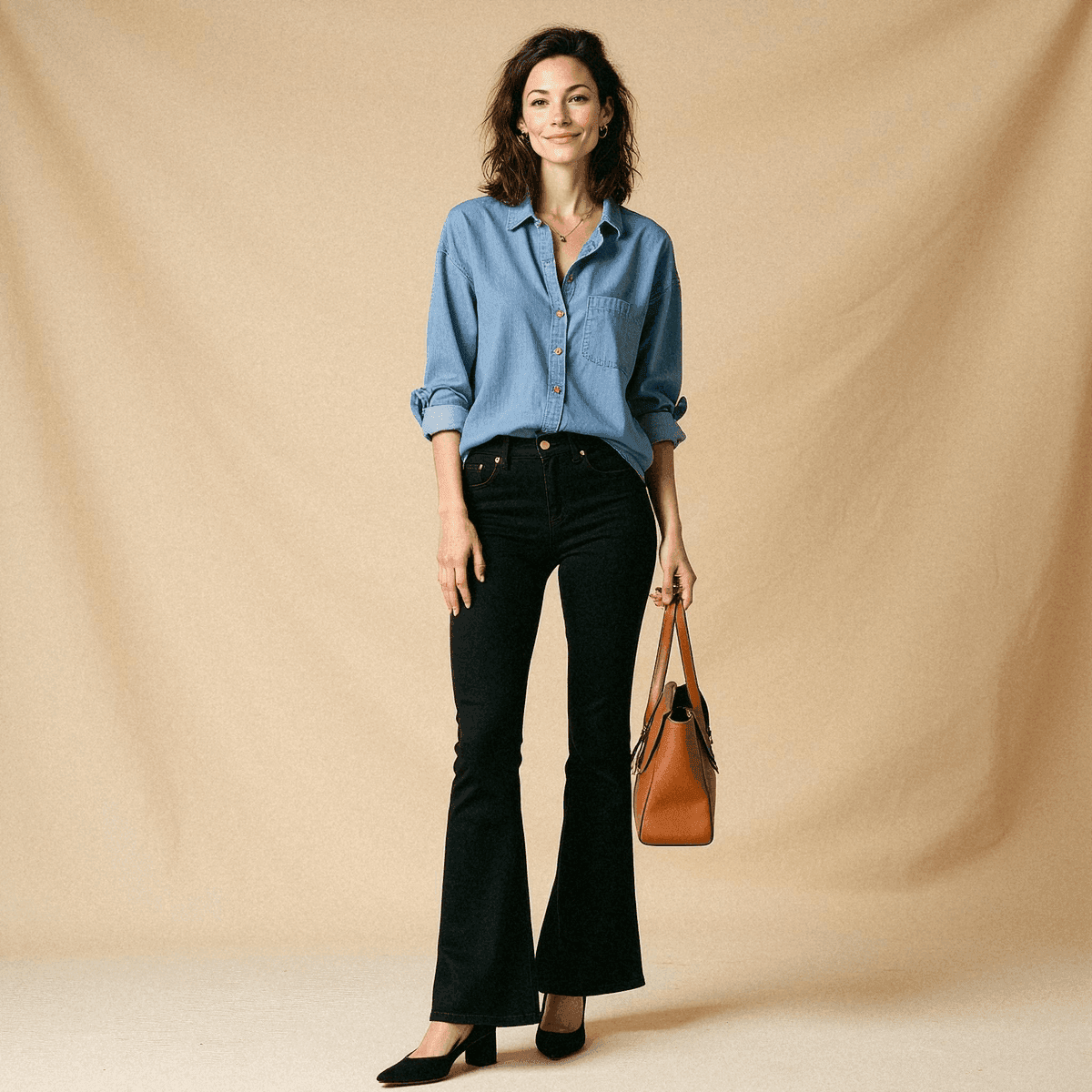 Casual chic woman in flowing denim
