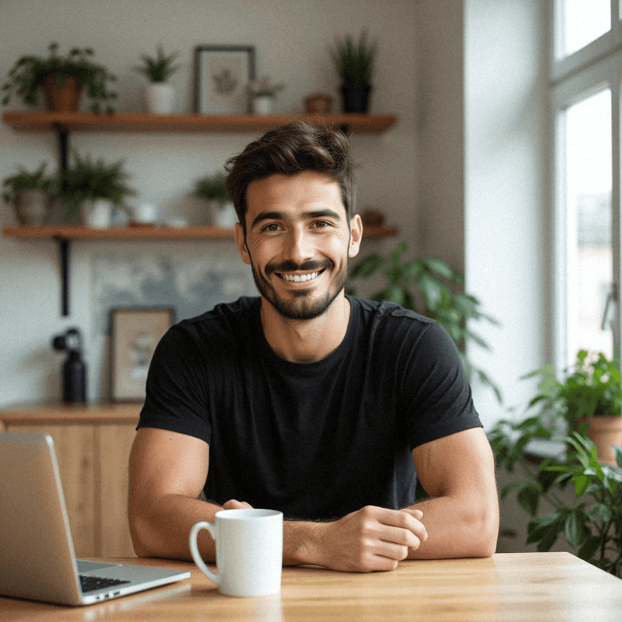 Smiling man in modern home office