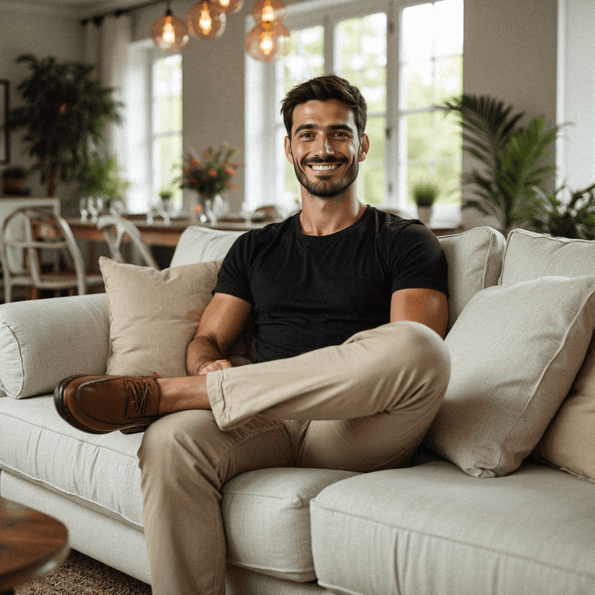 Man relaxing on elegant contemporary sofa