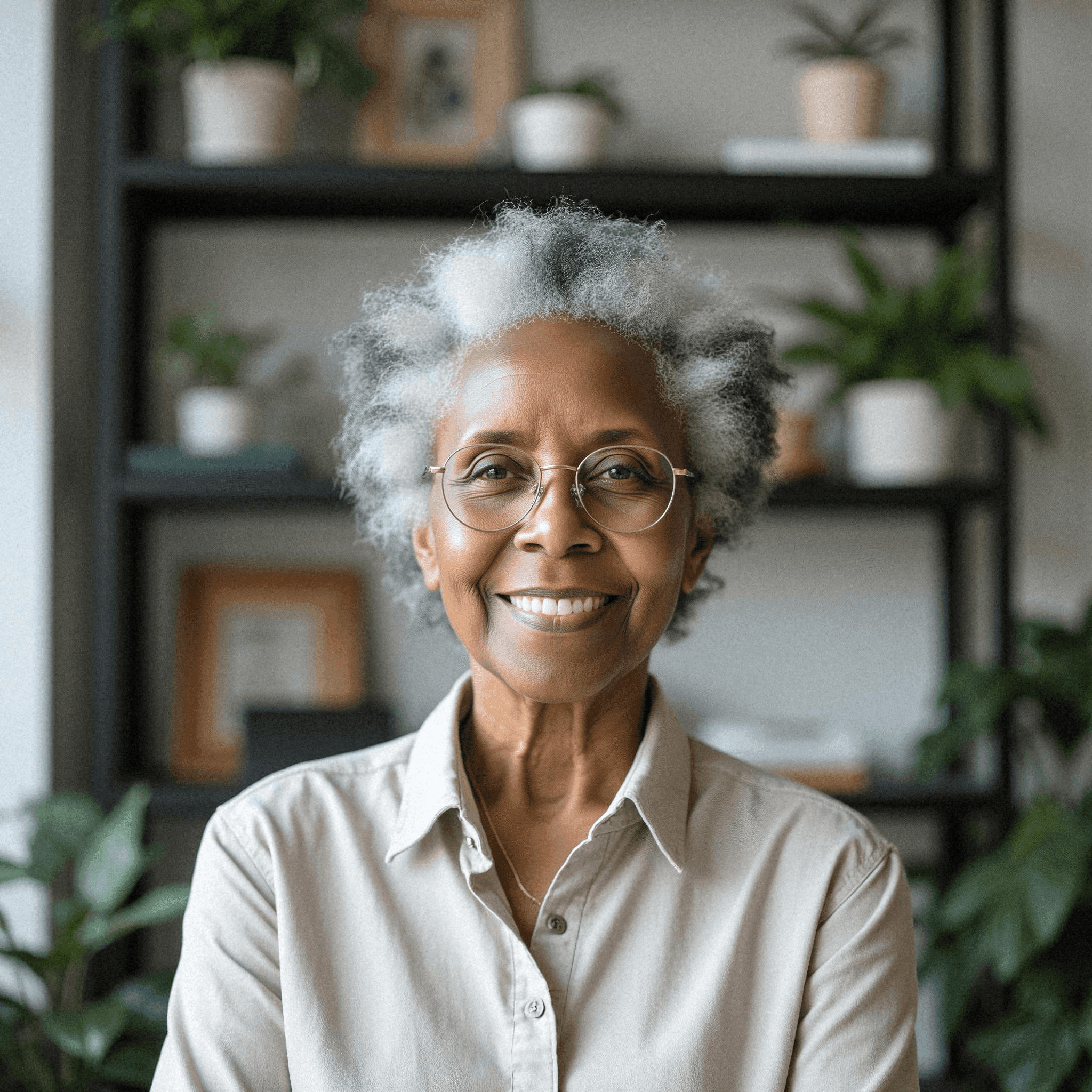 Confident woman in modern office space