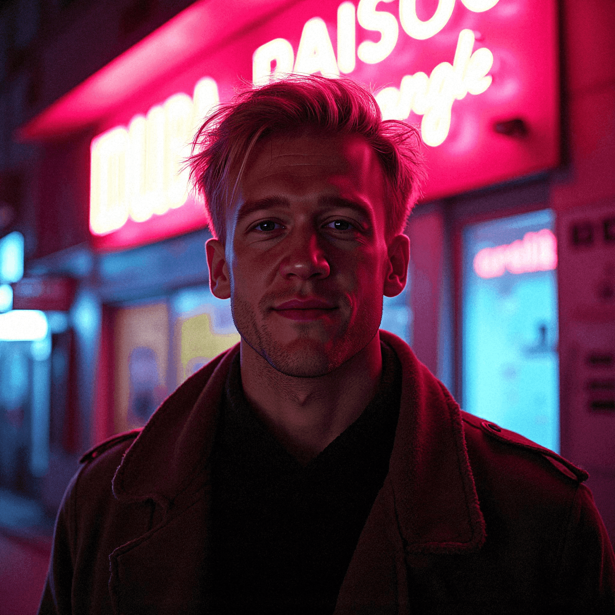 Man under neon lights in Pigalle