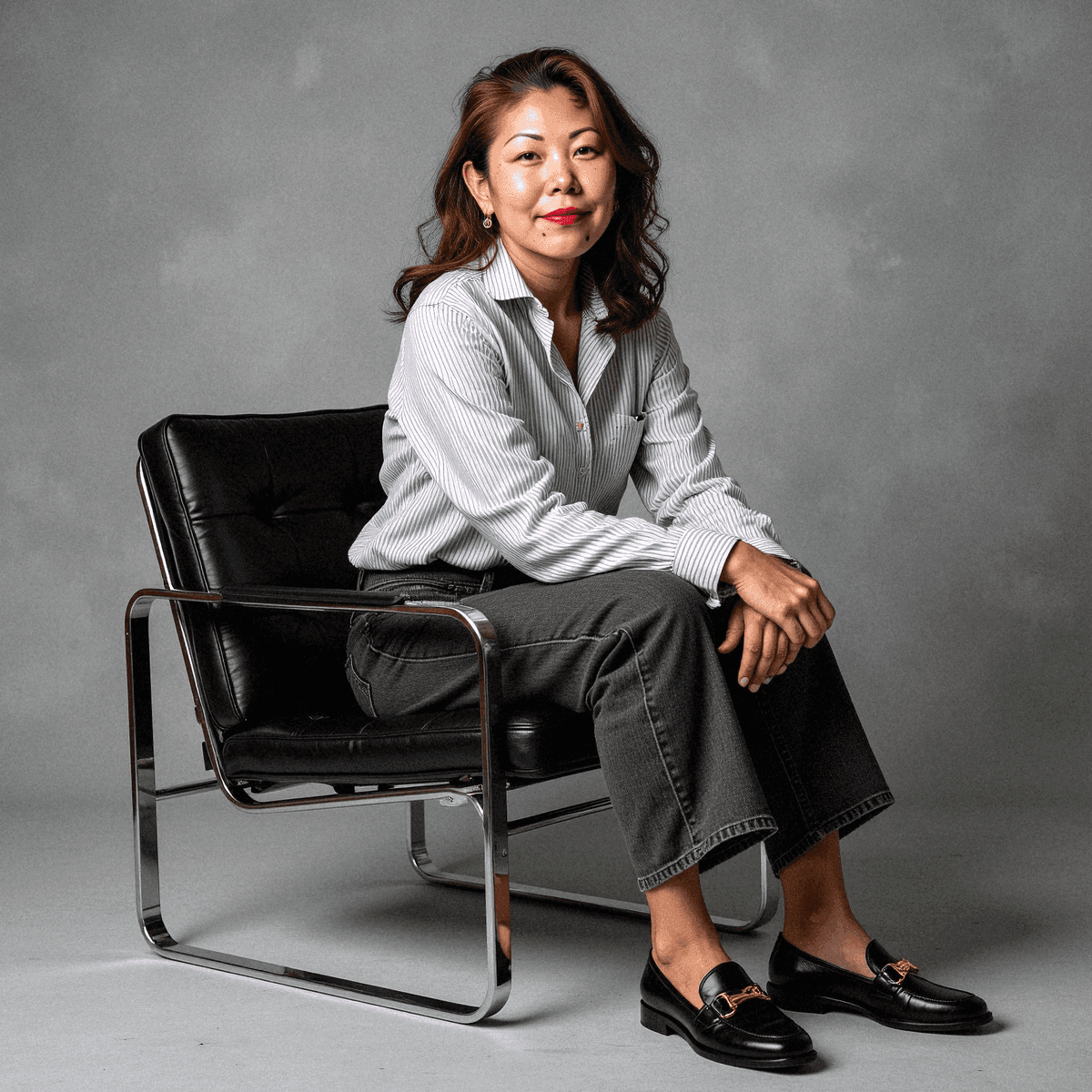 Woman Relaxed on Modern Leather Chair