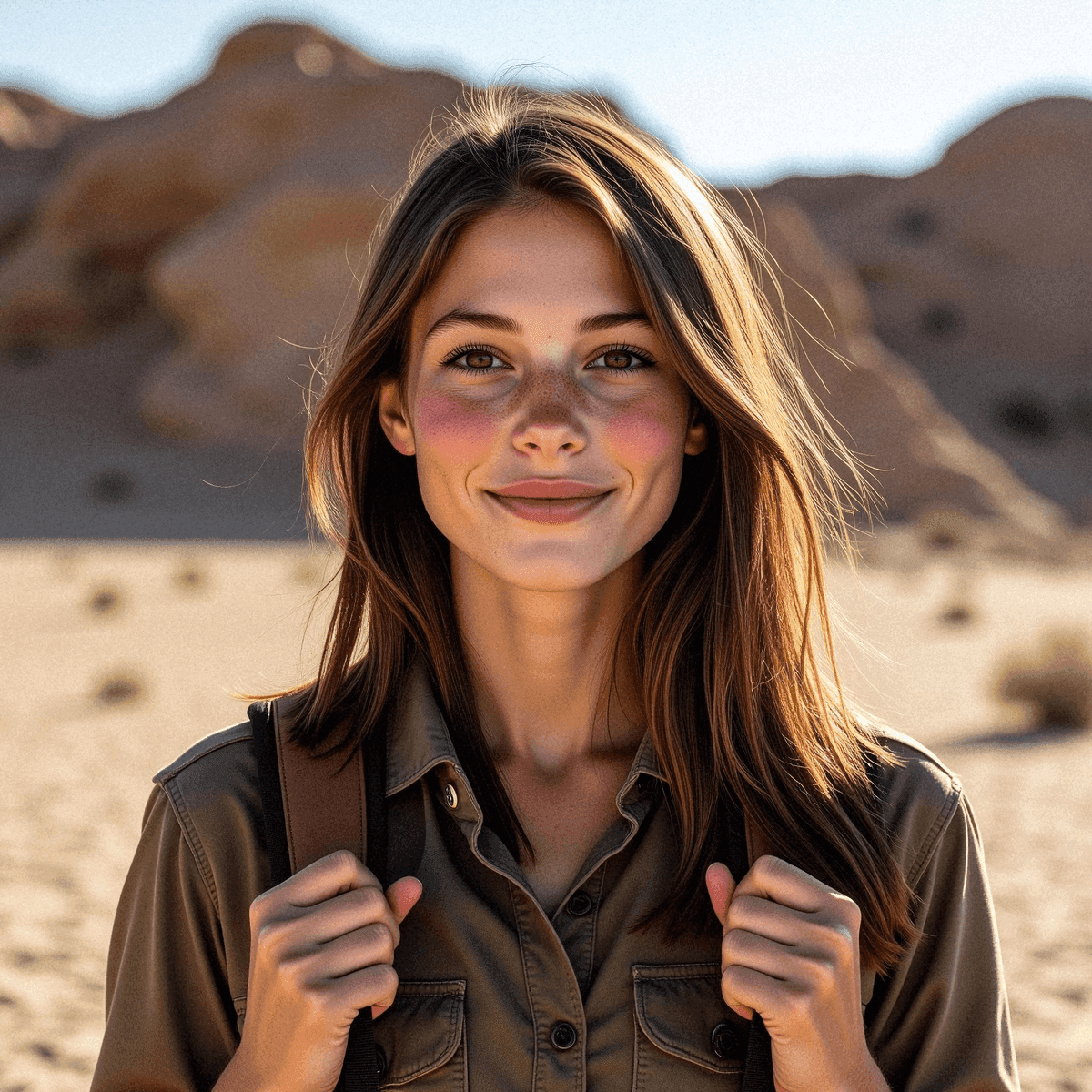 Woman in the Desert with Backpack
