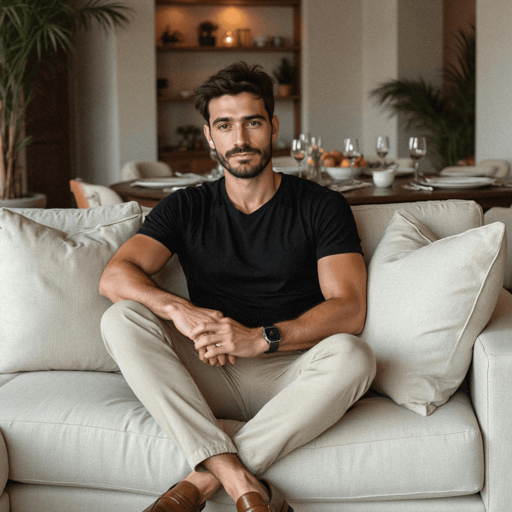 Man relaxing on modern white couch