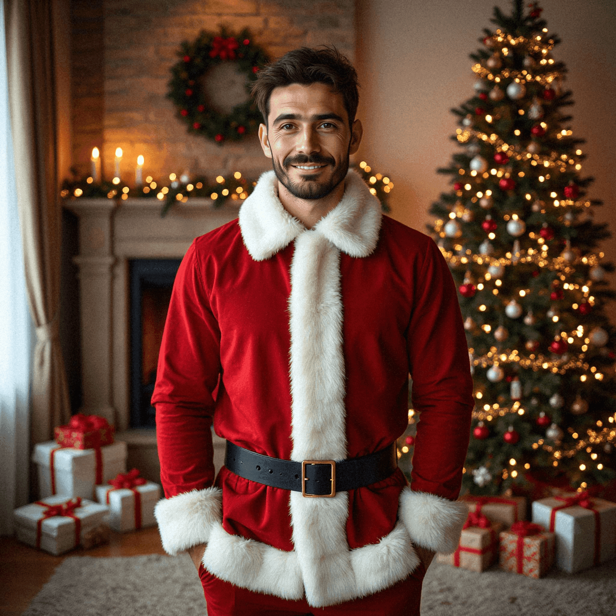 Festive Man in Santa Claus Outfit