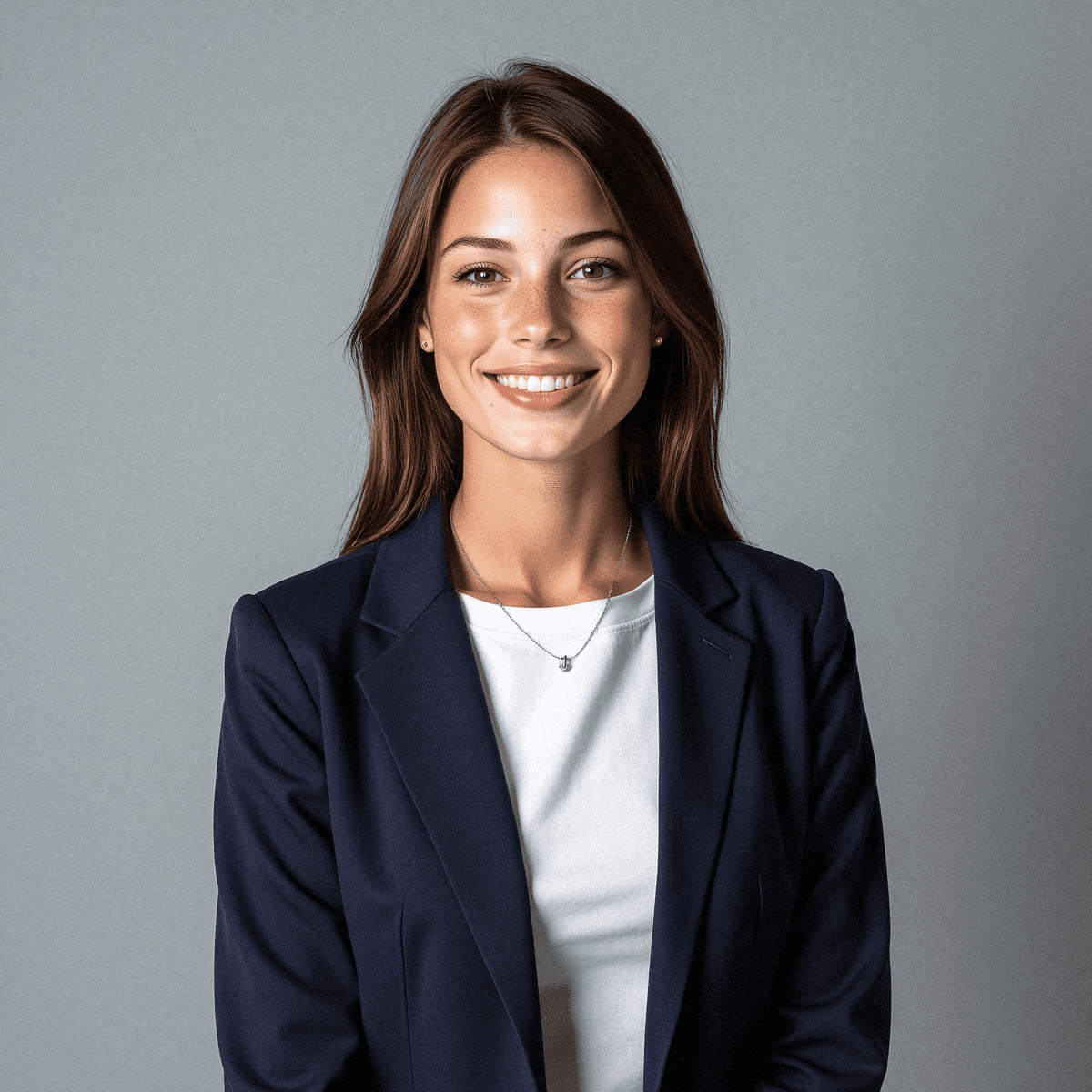 Smiling woman in a navy blazer