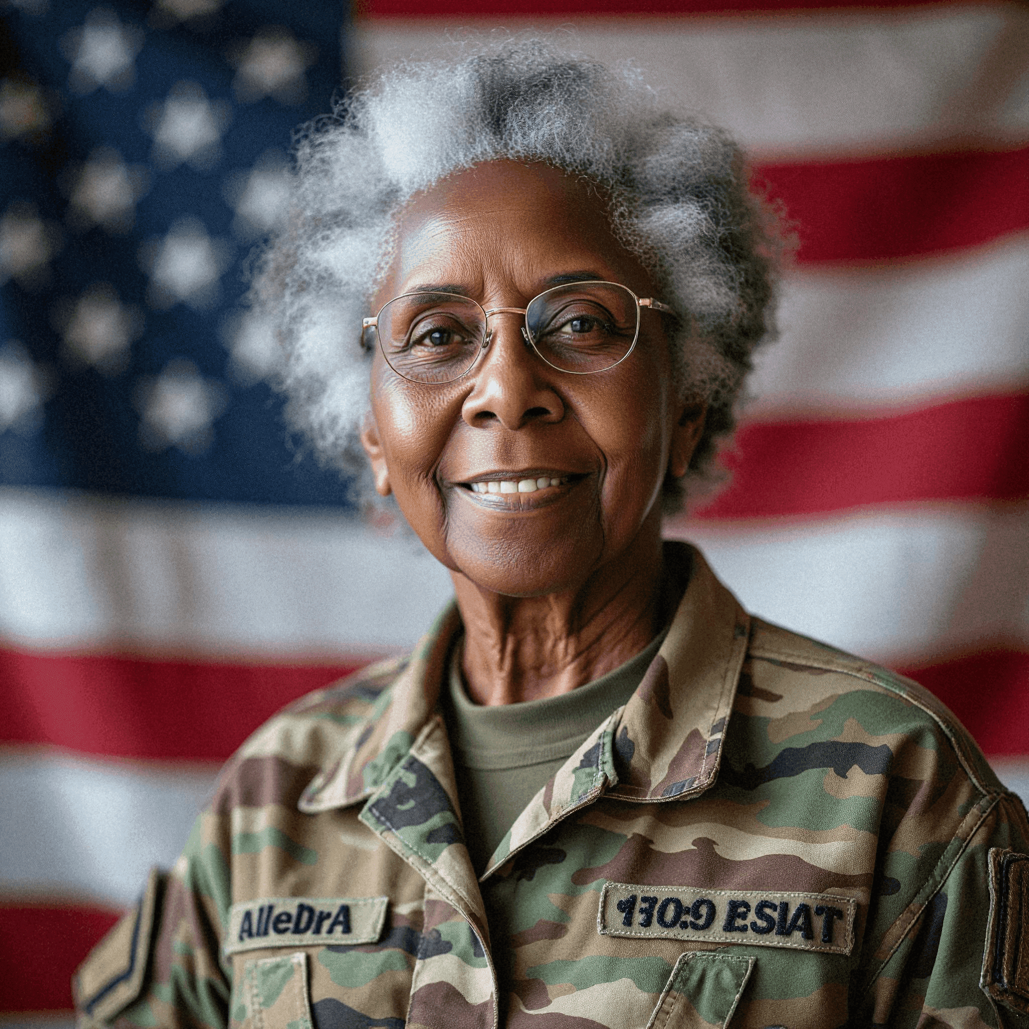 Elderly woman in U.S. Army uniform