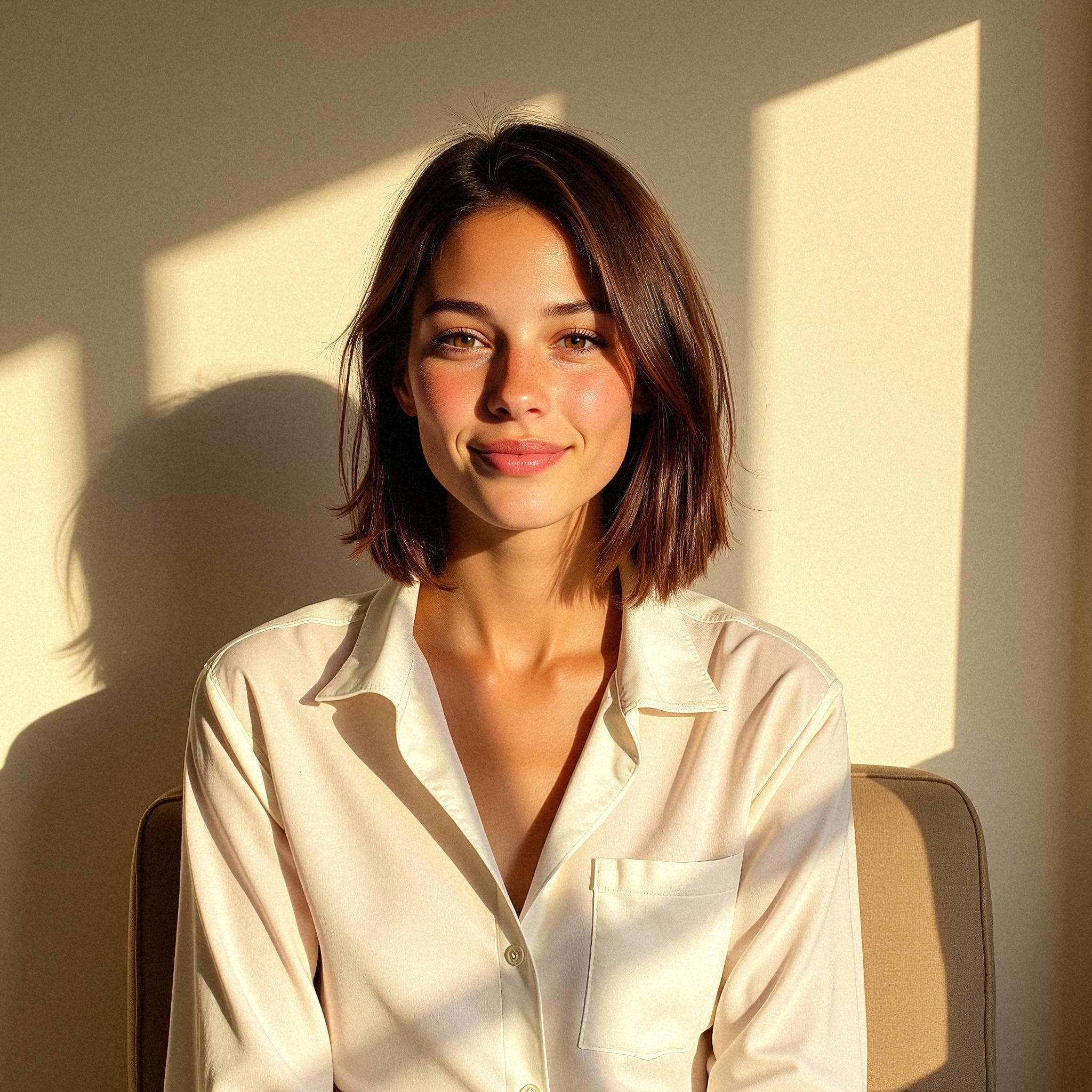 AI-generated professional headshot of Sophia, made from their selfies