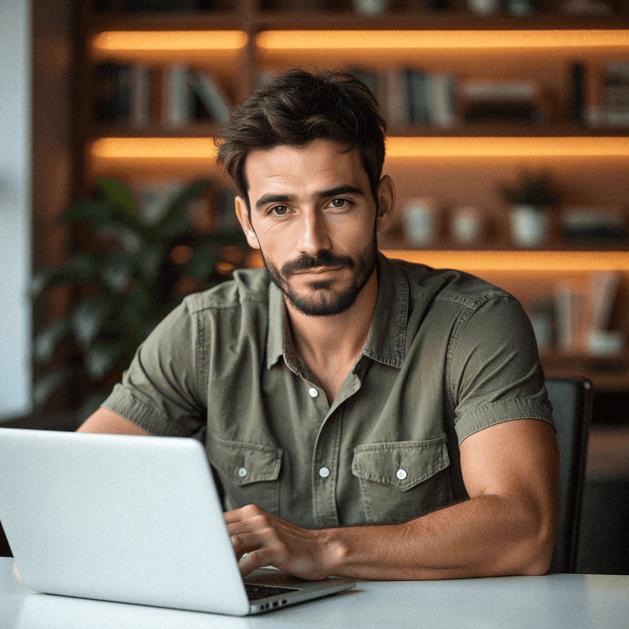 Man working at desk with laptop