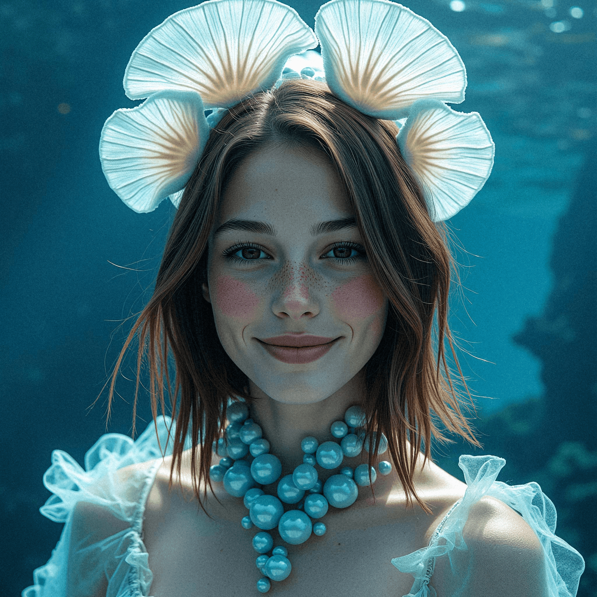 Underwater dreamer with jellyfish headpiece