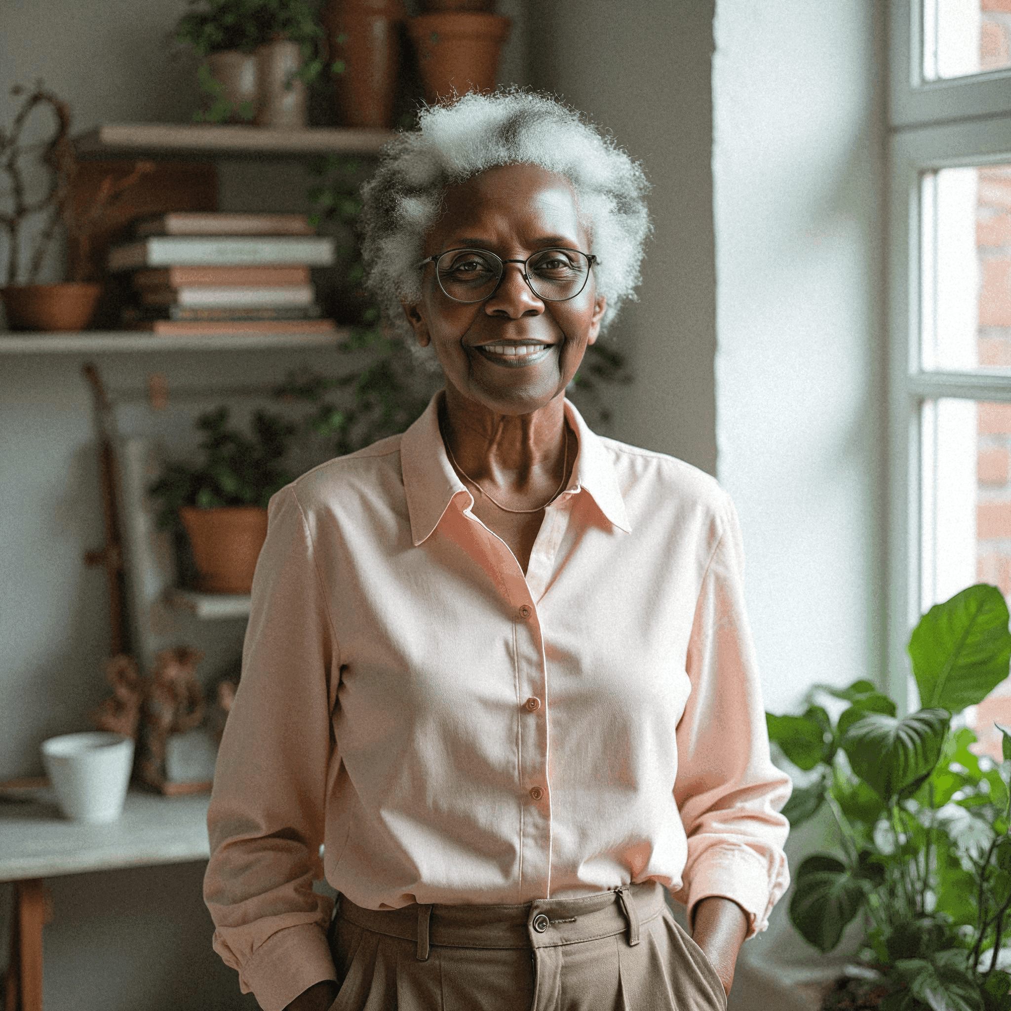 Smiling woman in cozy modern living space