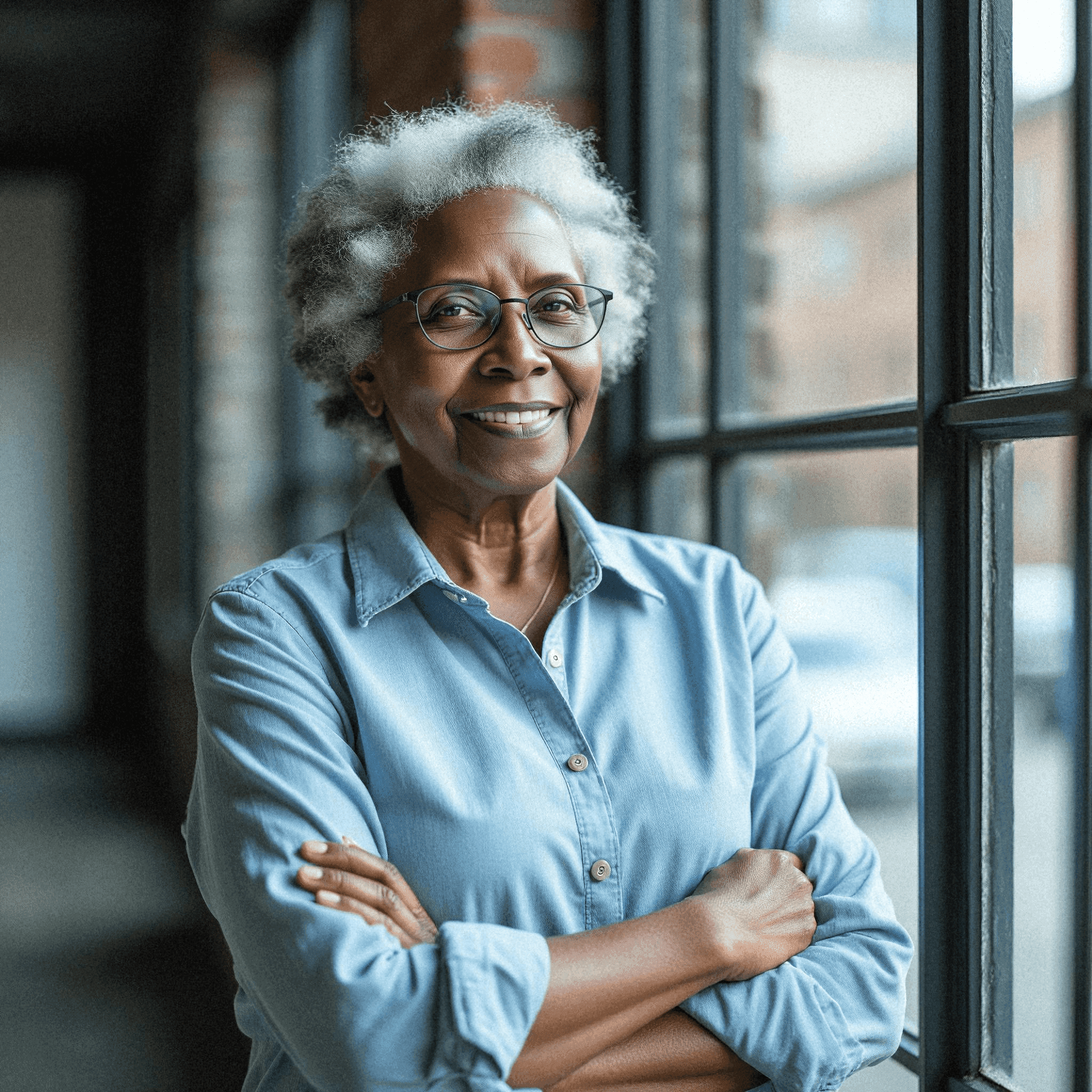Confident woman in modern office setting