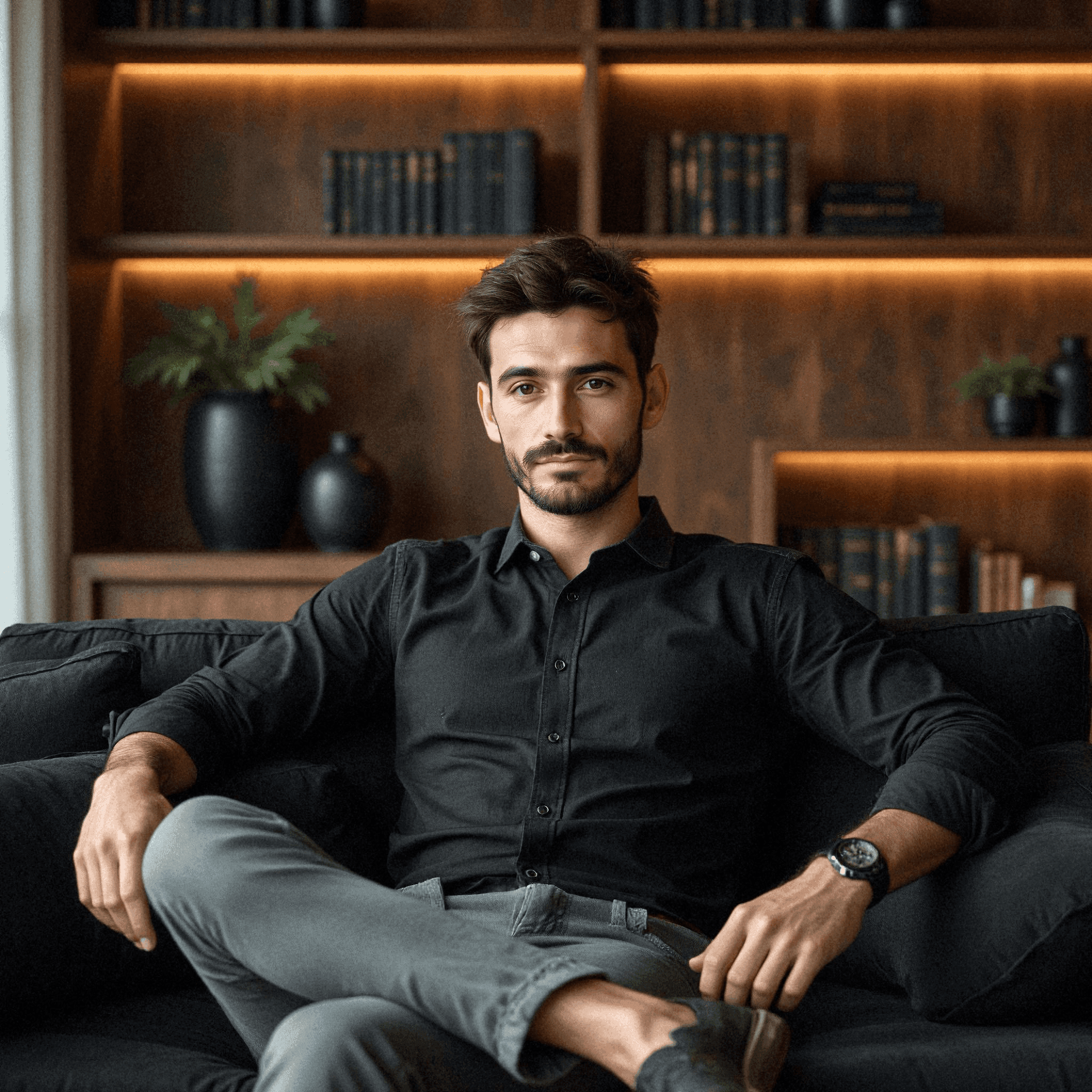 Man lounging in elegant library