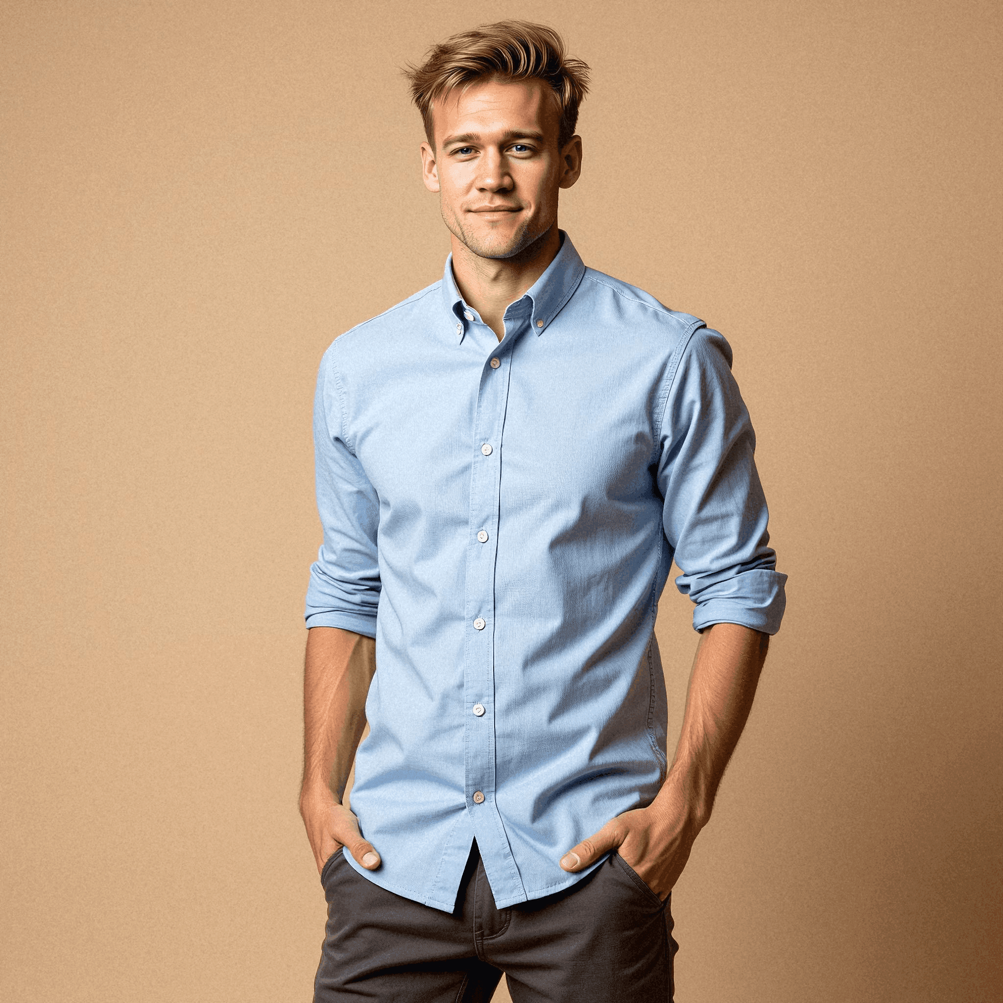 Casual man in blue shirt and chinos