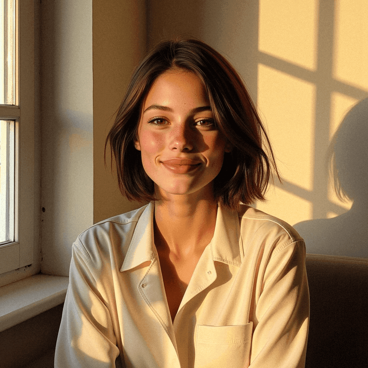 Woman in Ivory Blouse at Golden Hour