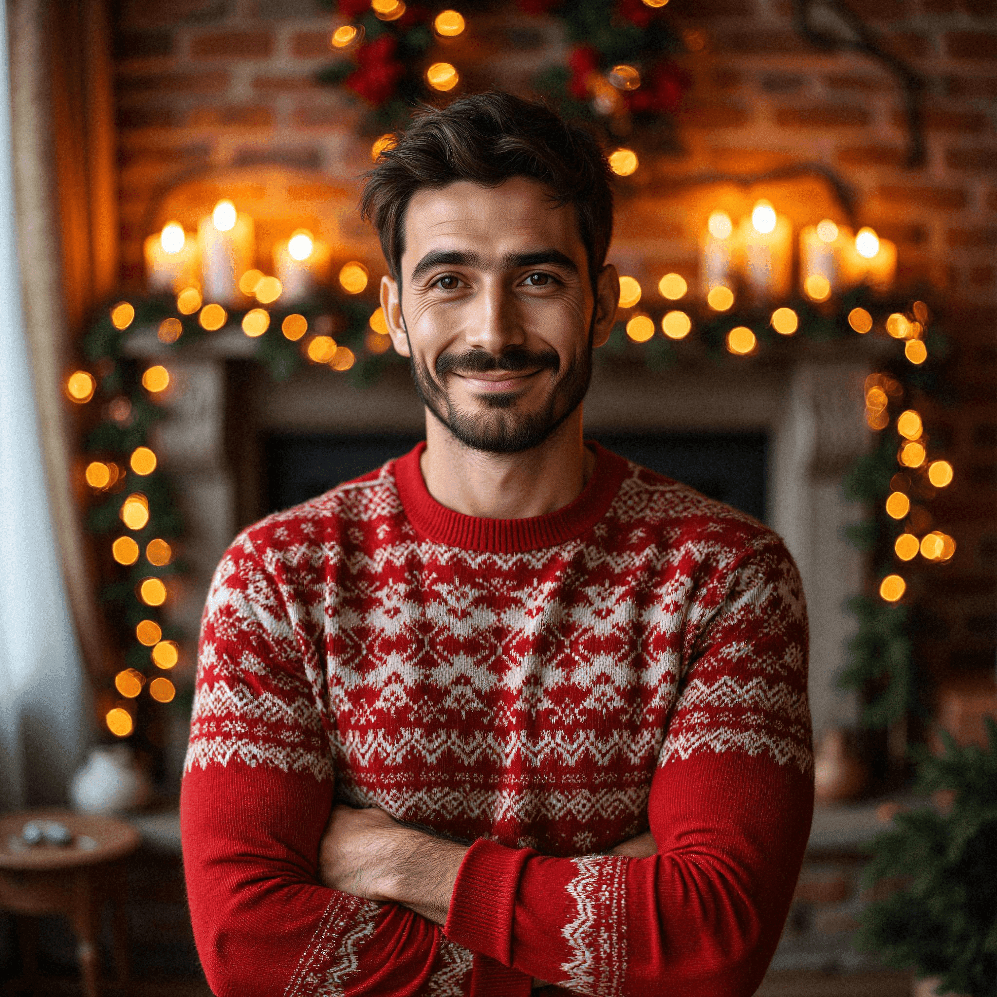 Man in Festive Red Christmas Sweater