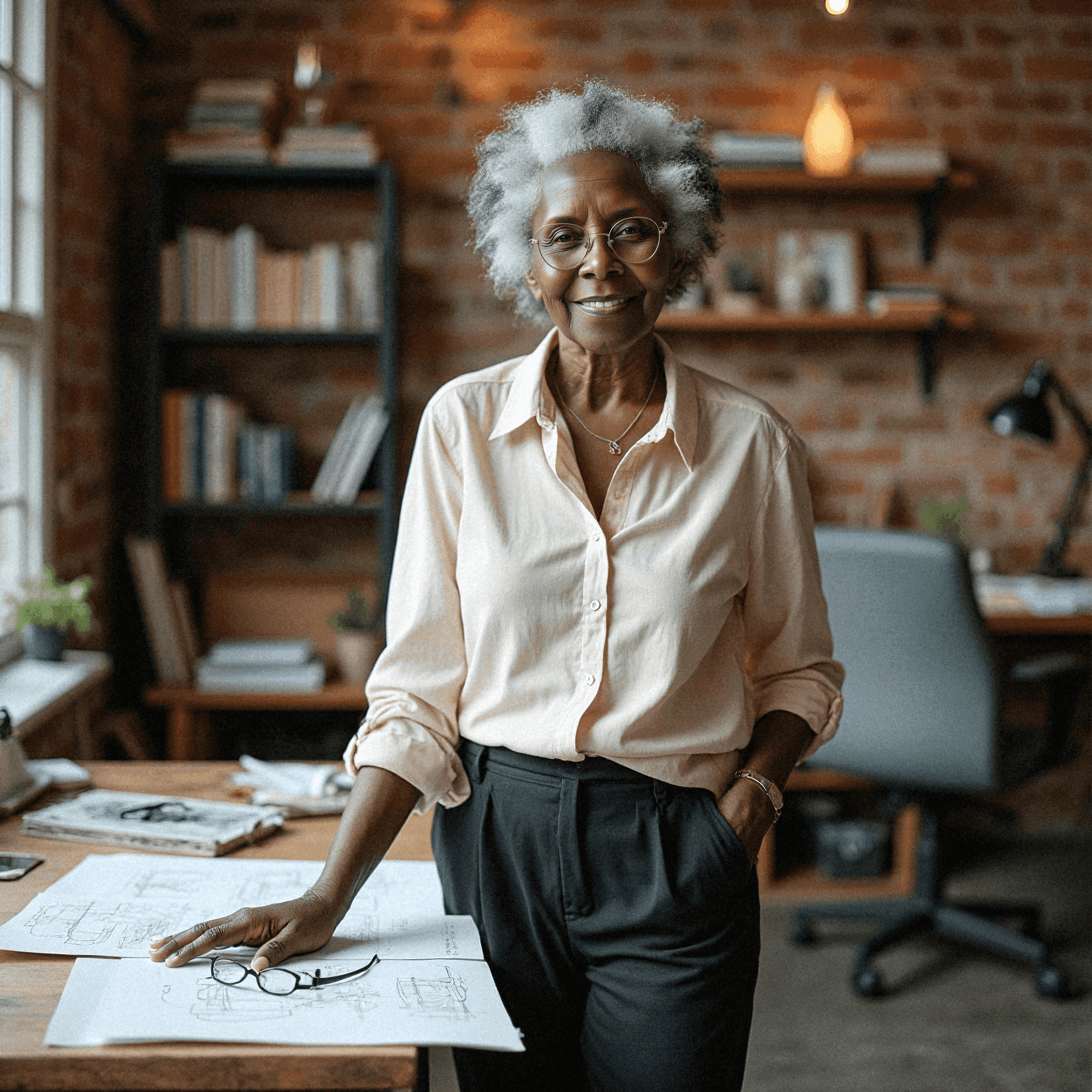 Stylish woman in modern loft office