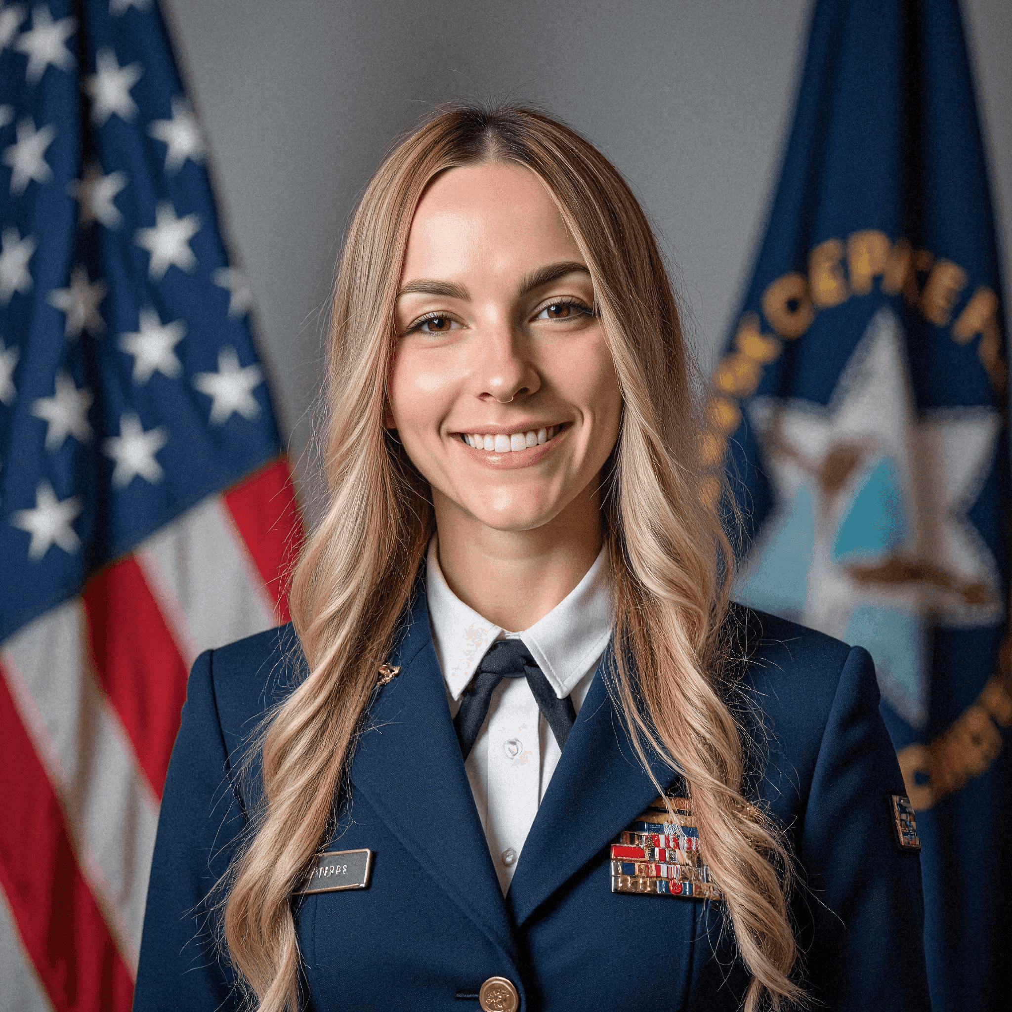 Woman in Space Force uniform smiling