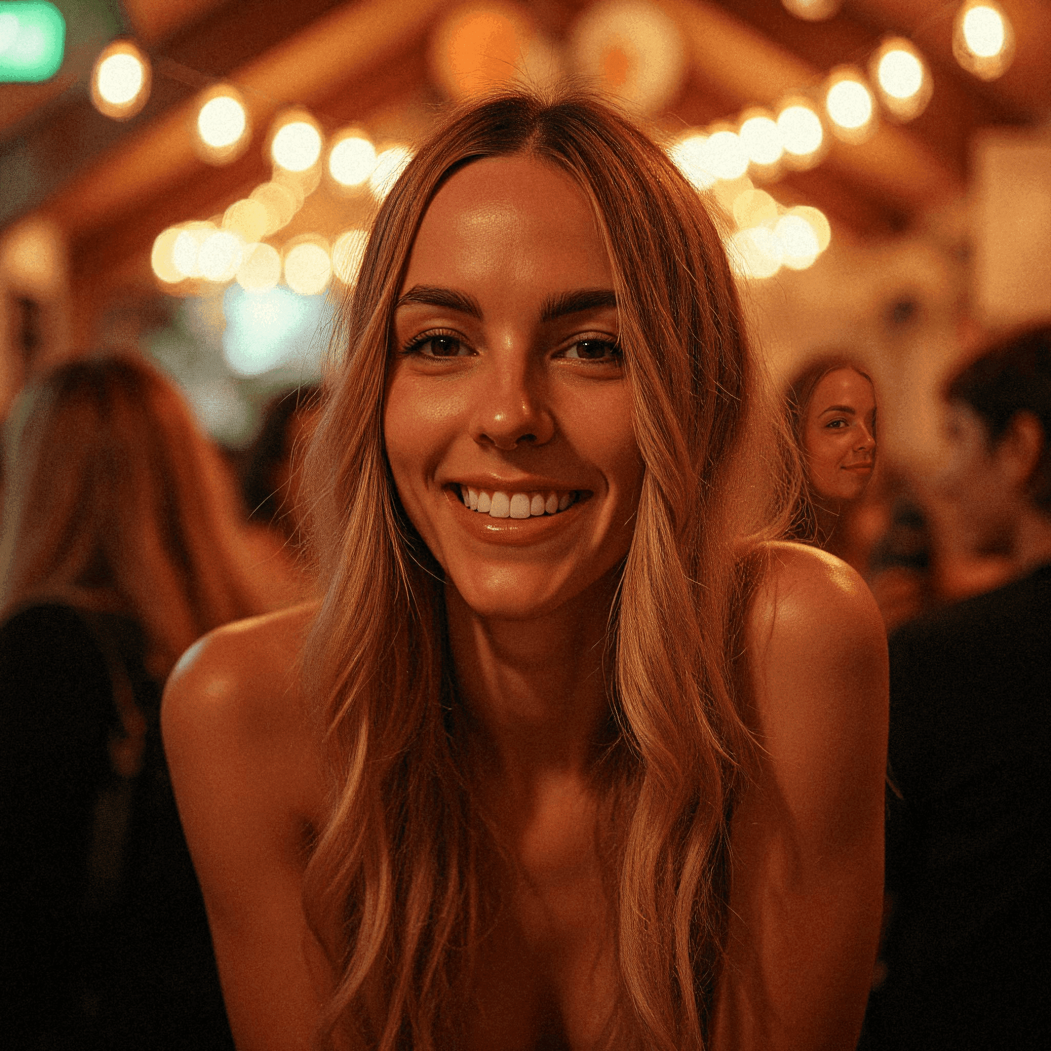 Smiling woman in a cozy jazz bar