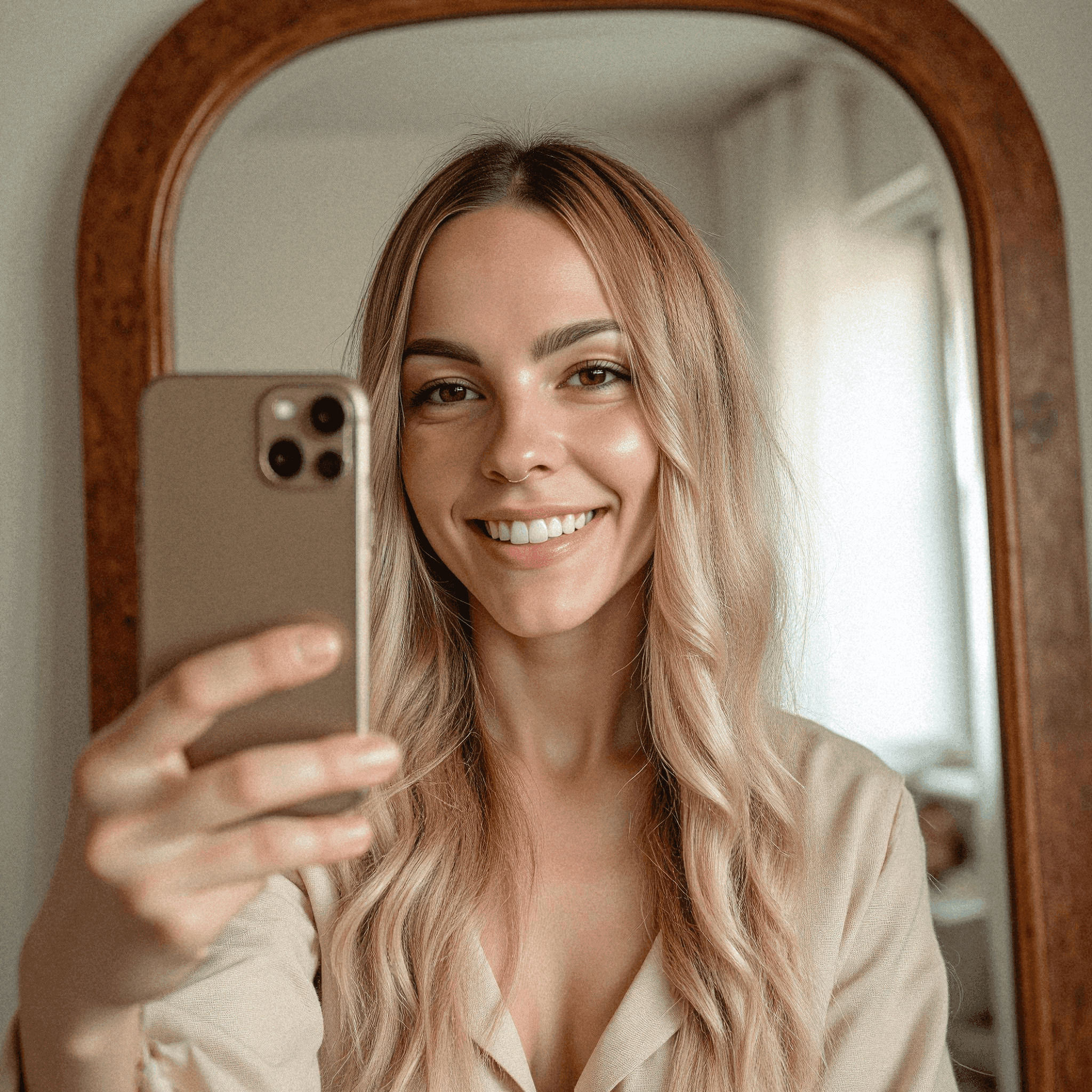 Woman taking a selfie in soft light