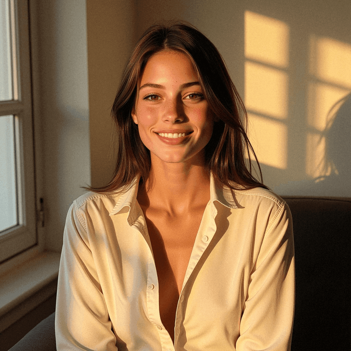 Woman in Cream Shirt at Golden Hour