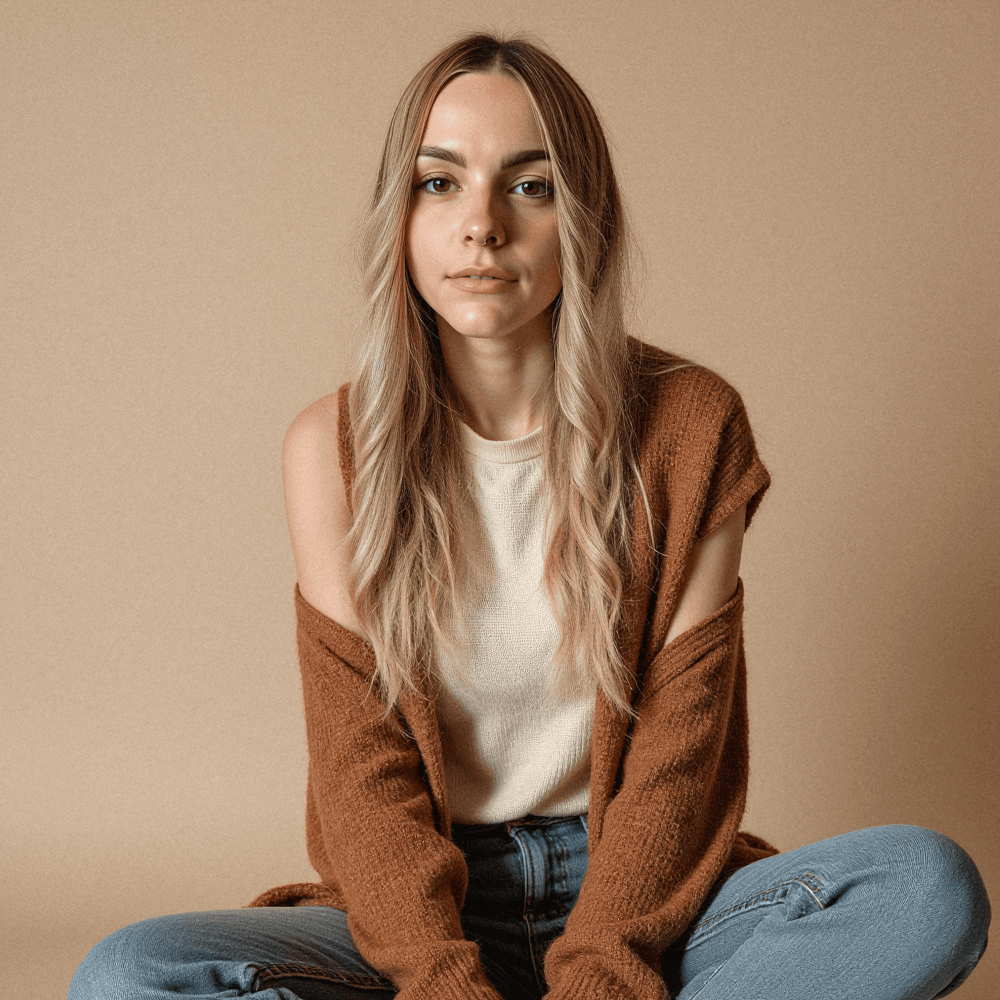 Woman in Casual Knit and Jeans