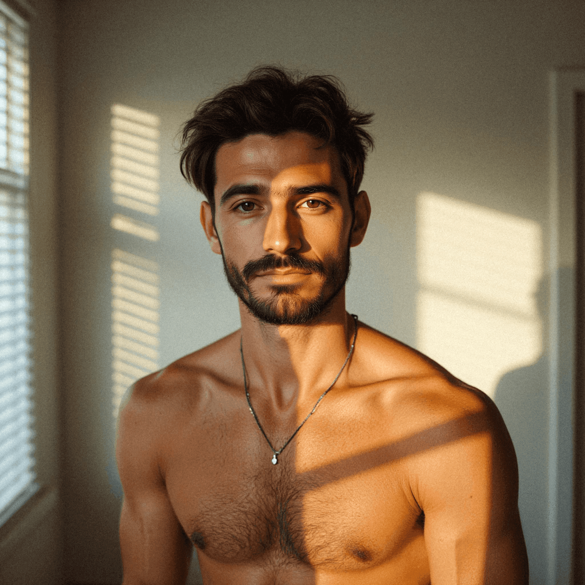 Man in Soft Sunlit Mirror Selfie