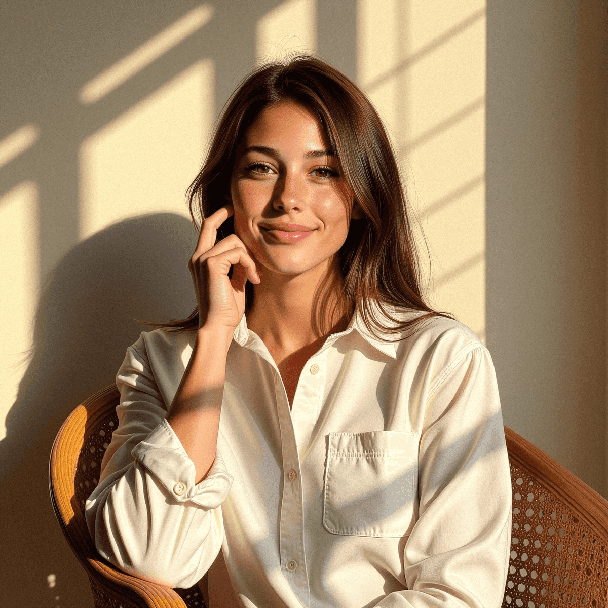 Woman in White Shirt Sitting in Chair