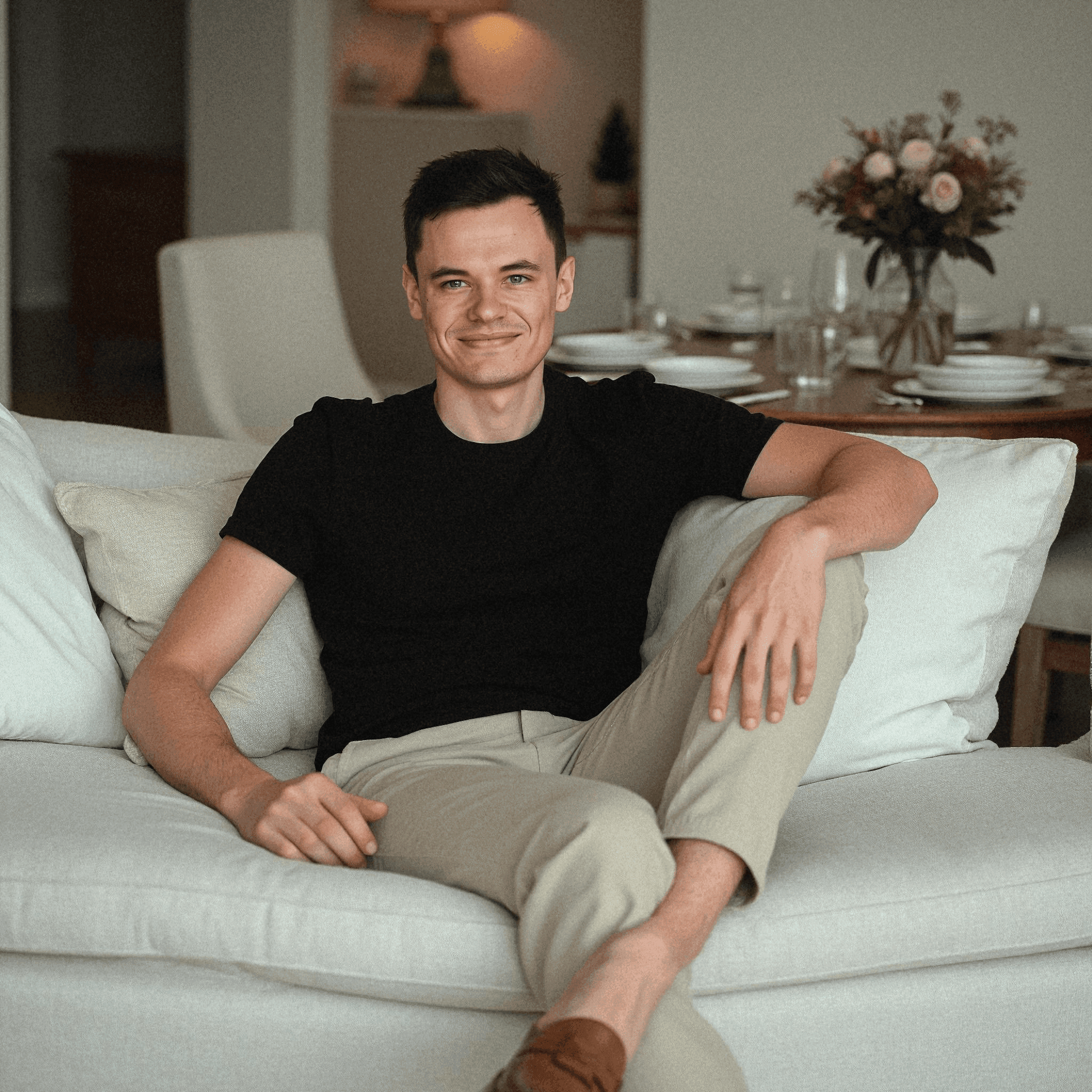 Man relaxing on stylish modern couch